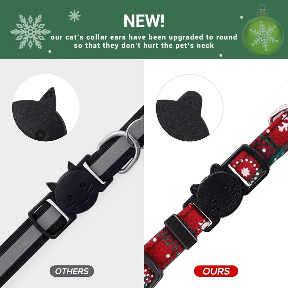 3 Pack Christmas Plaid Cat Collars, Breakaway Cat Collars with Bow Tie Bells Xmas Adjustable Plaid Snowflake Collar Safety Quick Release for Puppy Kitten Supplies