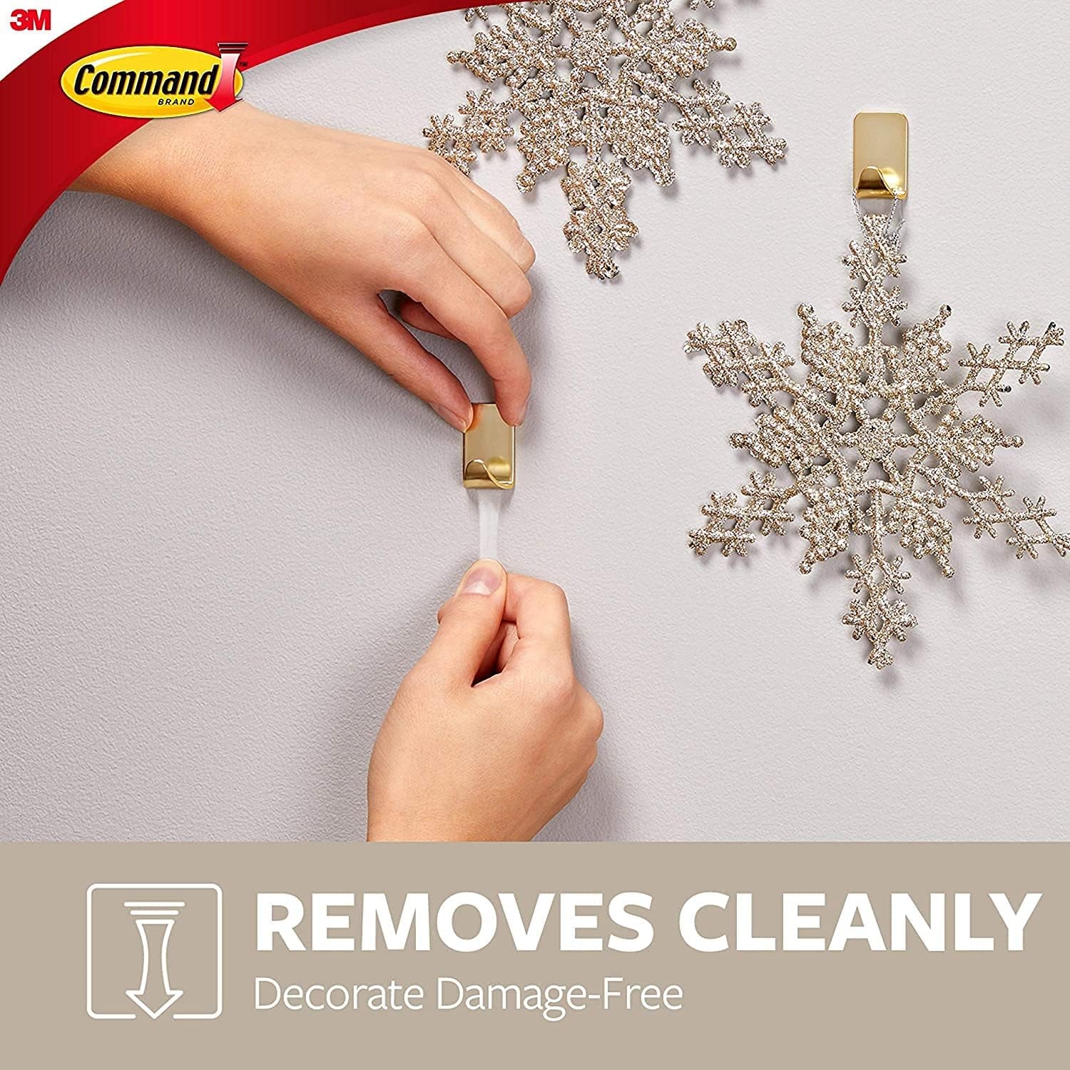 Command Designer Hooks, Medium, Brushed Nickel, 3-Hooks (17081BN-3ES), Great for Dorm Decor