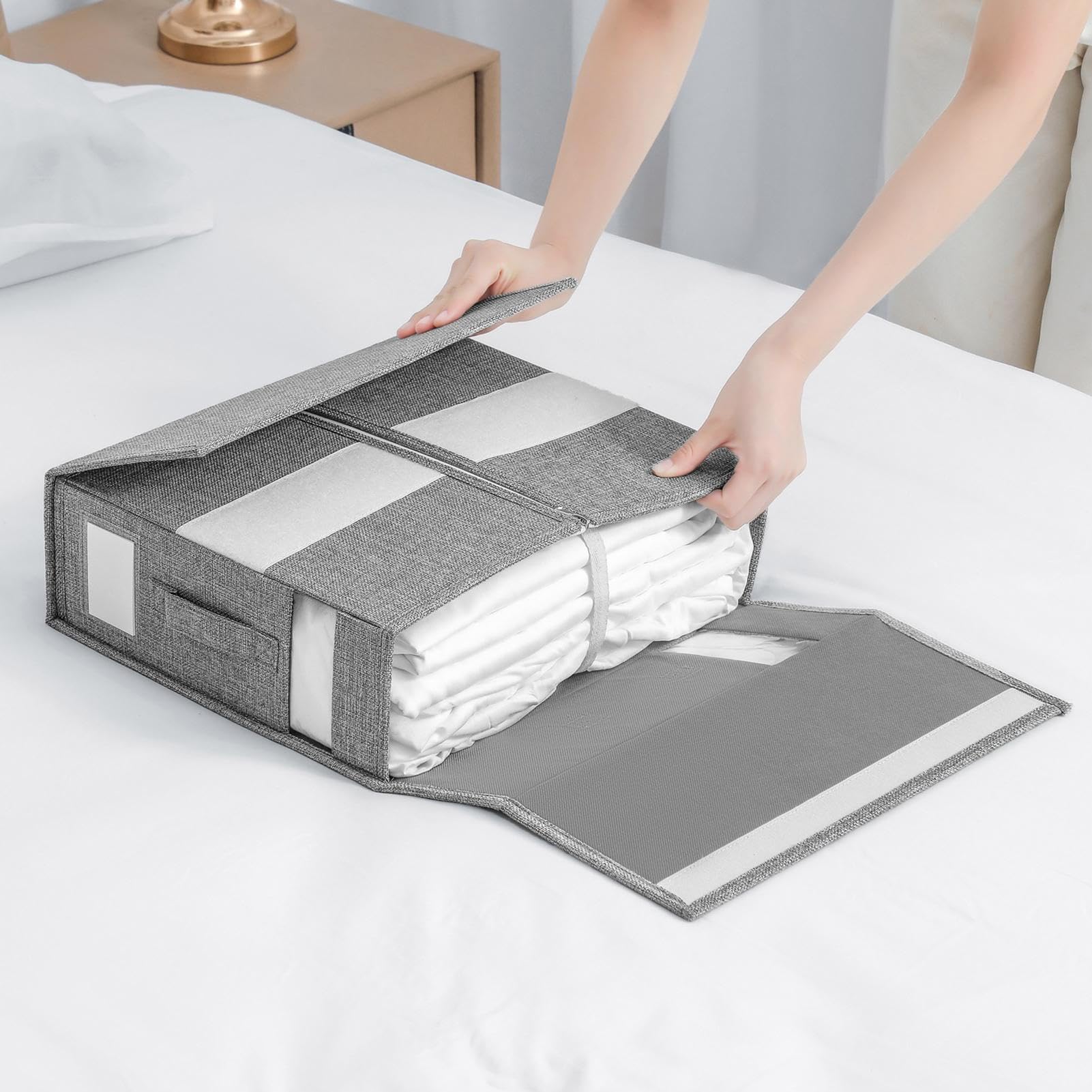 2 Pack - Foldable Bed Sheet/Linen/Towels/Clothes Organiser Storage Box. (Grey)