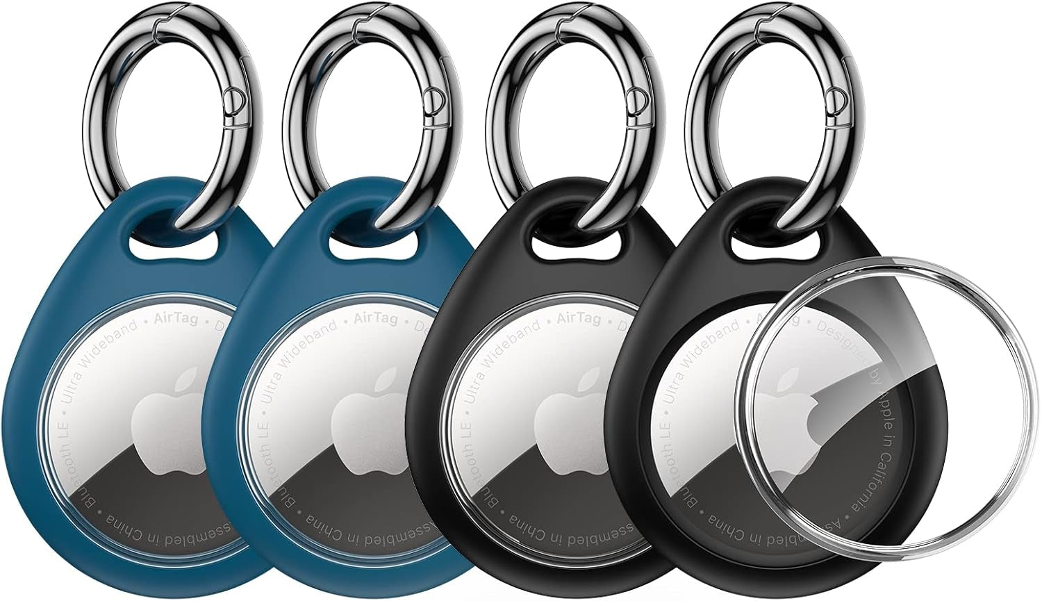 Unbreakcable 360° Protective Case for Airtag, [4-Pack] Airtags Keyring Holder, Scratch-Resistant, Lock Design, Keychain for Airtag, TPU Full Cover Case for Key, Bag, Luggage, Pet Collar (Black&Blue)