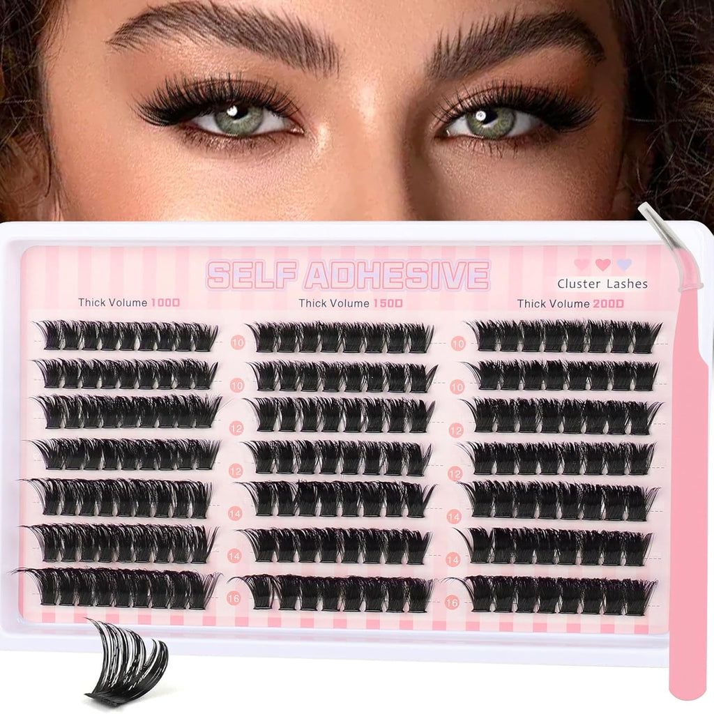Individual Eyelashes Kit 544Pcs Lash Clusters with Glue and Remover Volume Clusters Lashes Book Kit D Curl Eyelash Extensions for DIY at Home 10-16Mm (60+100+120+150D)