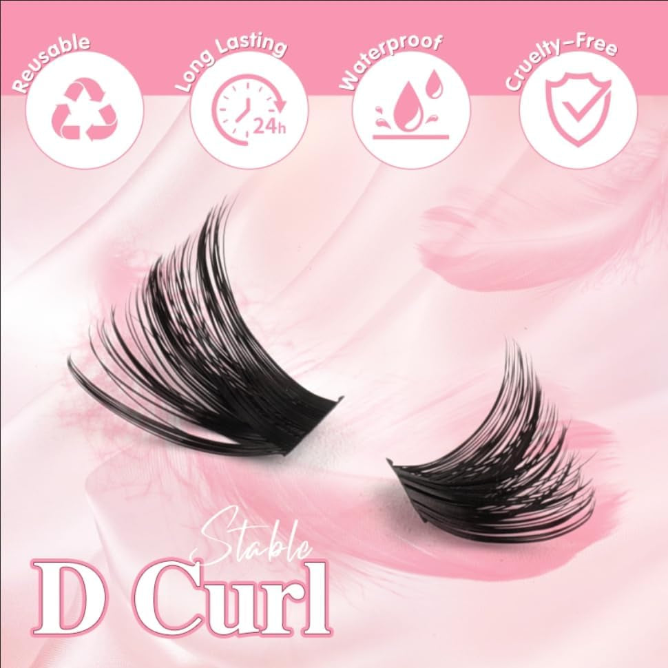 Individual Eyelashes Kit 544Pcs Lash Clusters with Glue and Remover Volume Clusters Lashes Book Kit D Curl Eyelash Extensions for DIY at Home 10-16Mm (60+100+120+150D)
