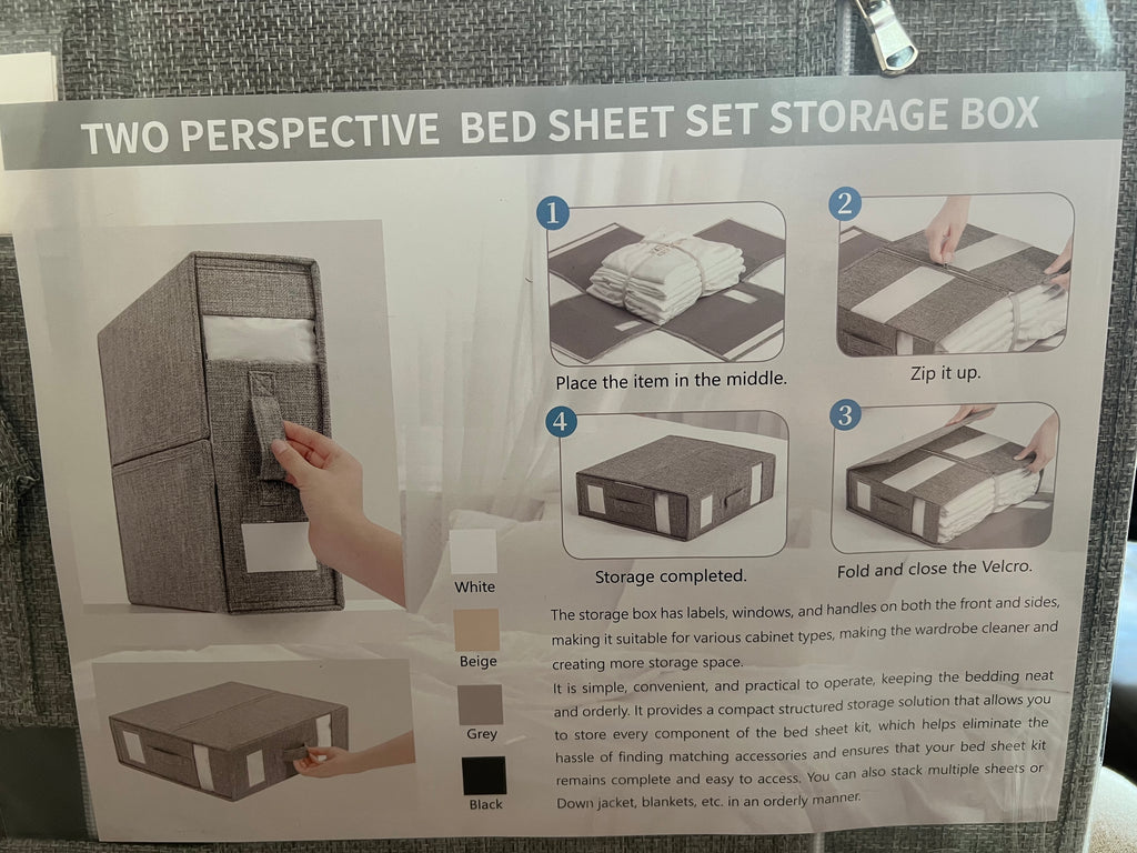 2 Pack - Foldable Bed Sheet/Linen/Towels/Clothes Organiser Storage Box. (Grey)