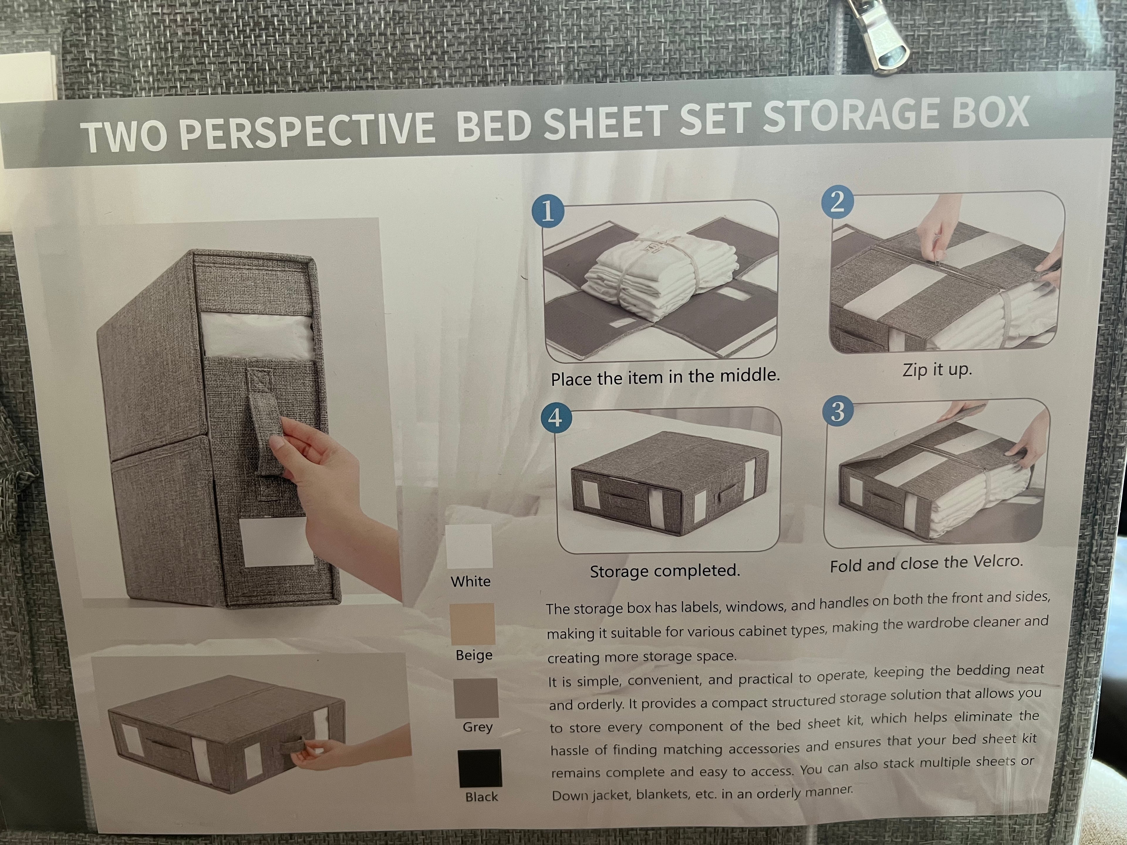 2 Pack - Foldable Bed Sheet/Linen/Towels/Clothes Organiser Storage Box. (Grey)