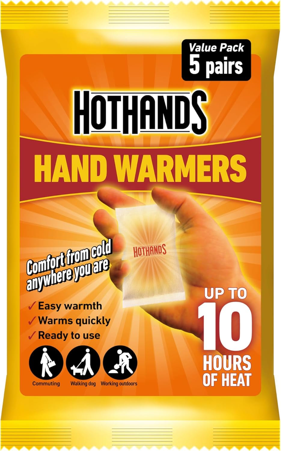 Hand Warmers - 5 Pairs - 10 Hours of Heat - Air Activated - Ready to Use