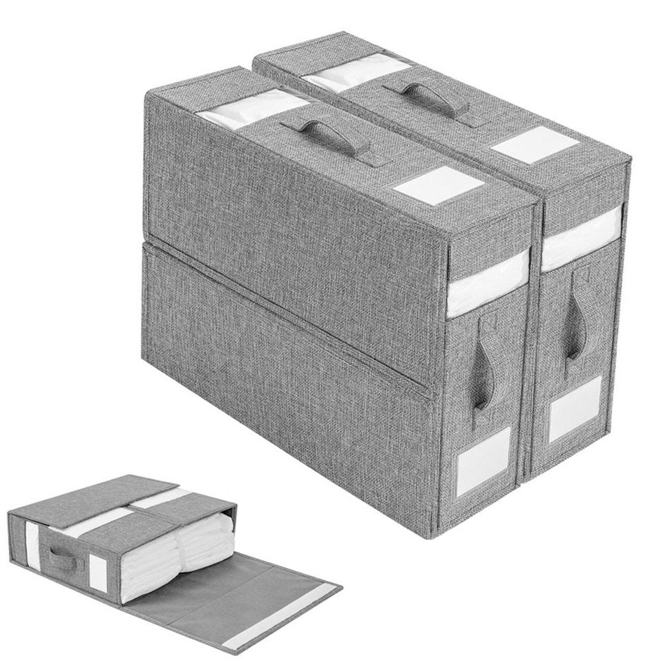 2 Pack - Foldable Bed Sheet/Linen/Towels/Clothes Organiser Storage Box. (Grey)