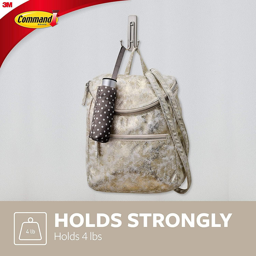 Command Designer Hooks, Medium, Brushed Nickel, 3-Hooks (17081BN-3ES), Great for Dorm Decor