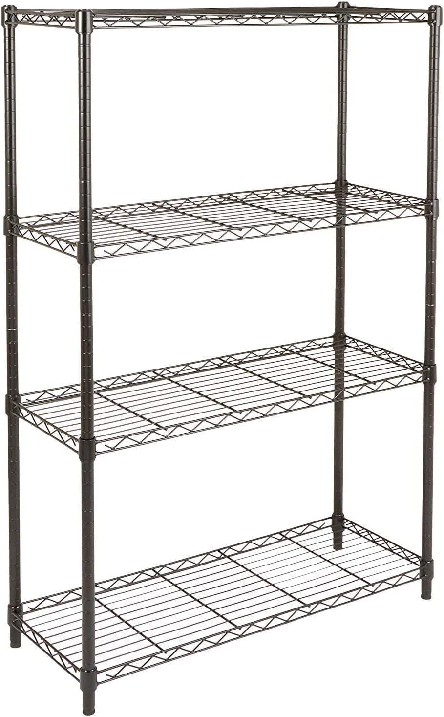 Amazon Basics 4-Shelf Storage Unit with Height Adjustable Shelves and Levelling Feet, 640 Kg Max Weight, Black, 35.6 Cm D X 91.4 Cm W X 137.1 Cm H