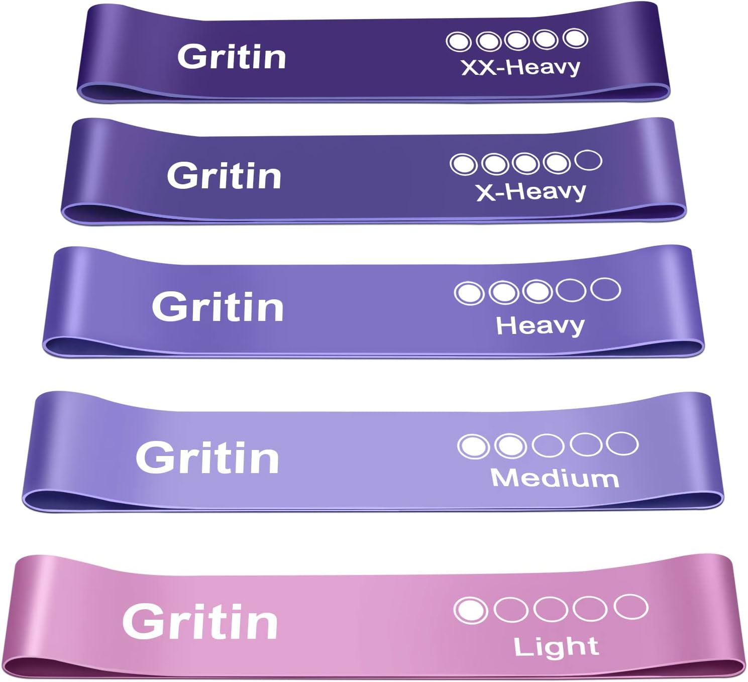 Gritin Resistance Bands, Set of 5 Skin-Friendly Resistance Fitness Exercise Loop Bands with 5 Different Strength Levels - Carrying Case Included - Ideal for Home, Gym, Yoga, Training