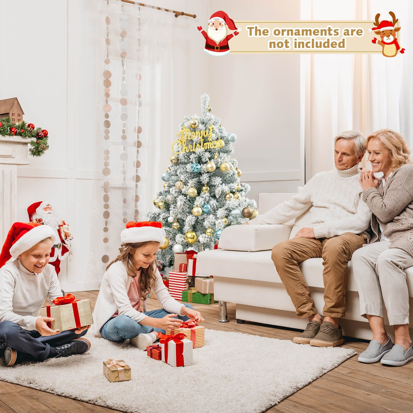 4.5 Feet Flocked Christmas Tree with 295 Tips and 150 LED Lights