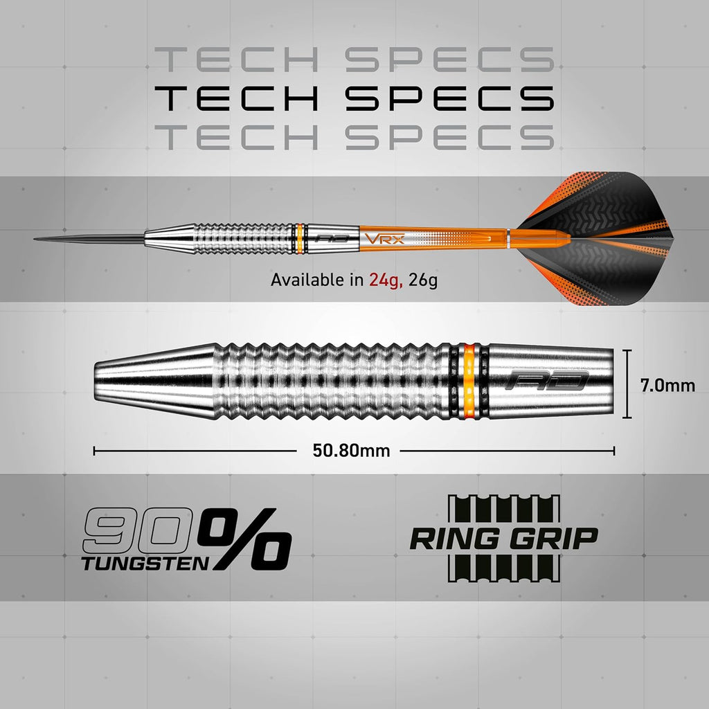 RED DRAGON Amberjack Tungsten Darts Set with Darts Flights & Dart Stems (Shafts) – Professional 90% Tungsten Premium Darts Set – Available in 22G, 23G, 24G, 25G, 26G, 27G, 28G, 30G
