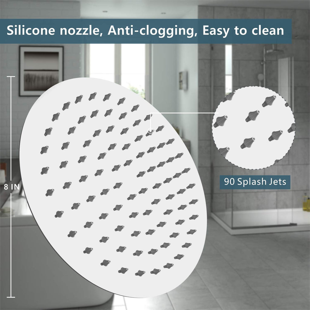 Rain Shower Head High Pressure,WOOPHEN 8 Inch 304 Stainless Steel Rainfall Showerhead, Mirror-Like Look,Swivel Spray Angle, Voluptuous Shower Experience, Easy Installation, Chrome Finish