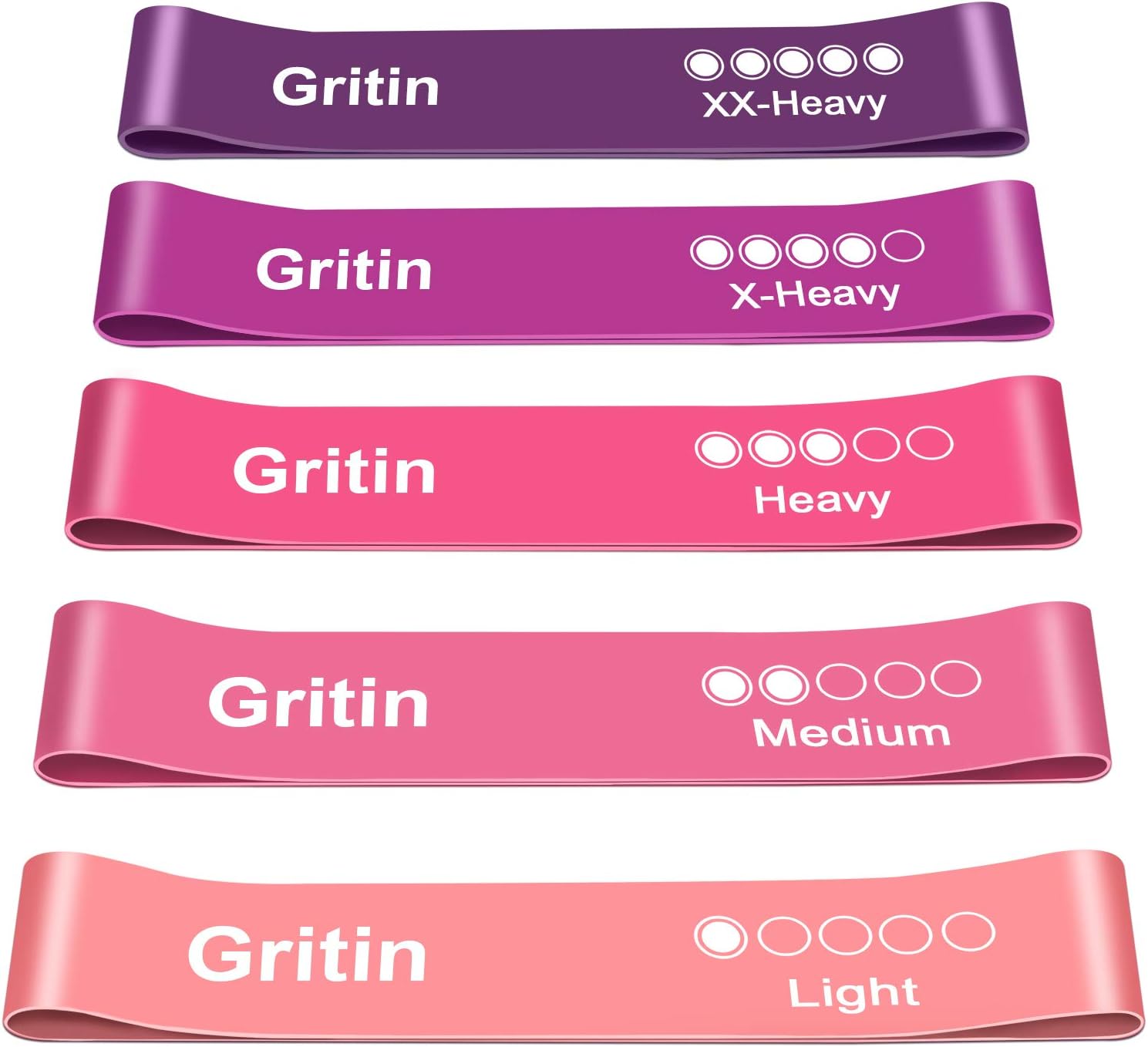 Gritin Resistance Bands, Set of 5 Skin-Friendly Resistance Fitness Exercise Loop Bands with 5 Different Strength Levels - Carrying Case Included - Ideal for Home, Gym, Yoga, Training
