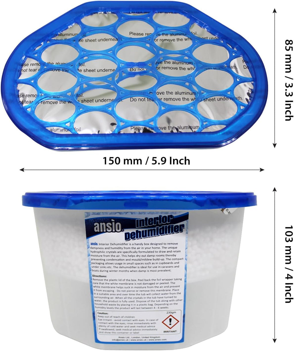 ANSIO Dehumidifier Disposable Pack of 10 Room Moisture Absorber Condensation Remover De Humidifiers for Damp, Mould in Home, Bathroom, Window, House, Kitchen, Wardrobe, Bedroom Interior Moisture Traps