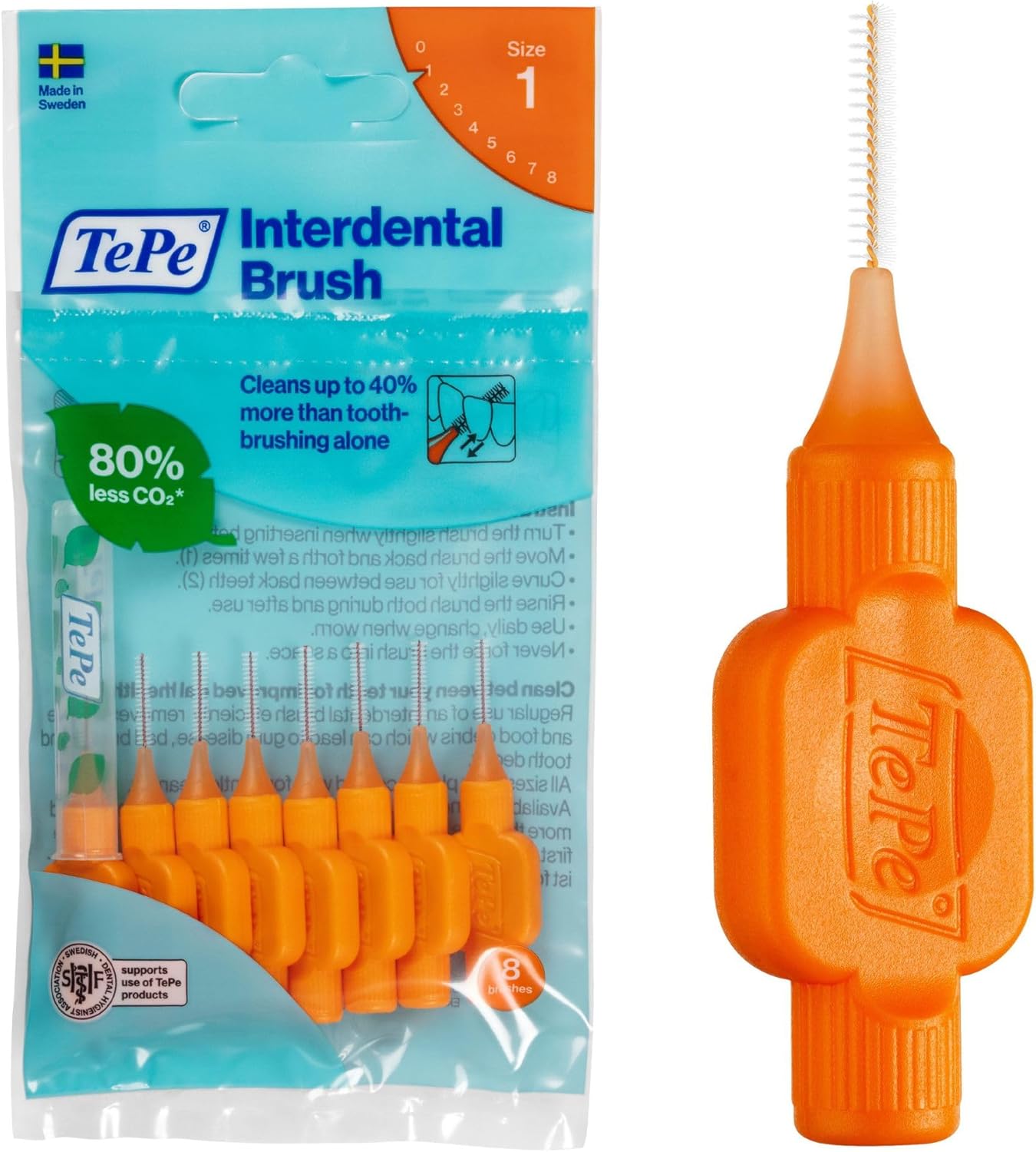 Tepe Interdental Brush, Original, Yellow, 0.7 Mm/Iso 4, 8Pcs, Plaque Removal, Efficient Clean between the Teeth, Tooth Floss, for Narrow Gaps
