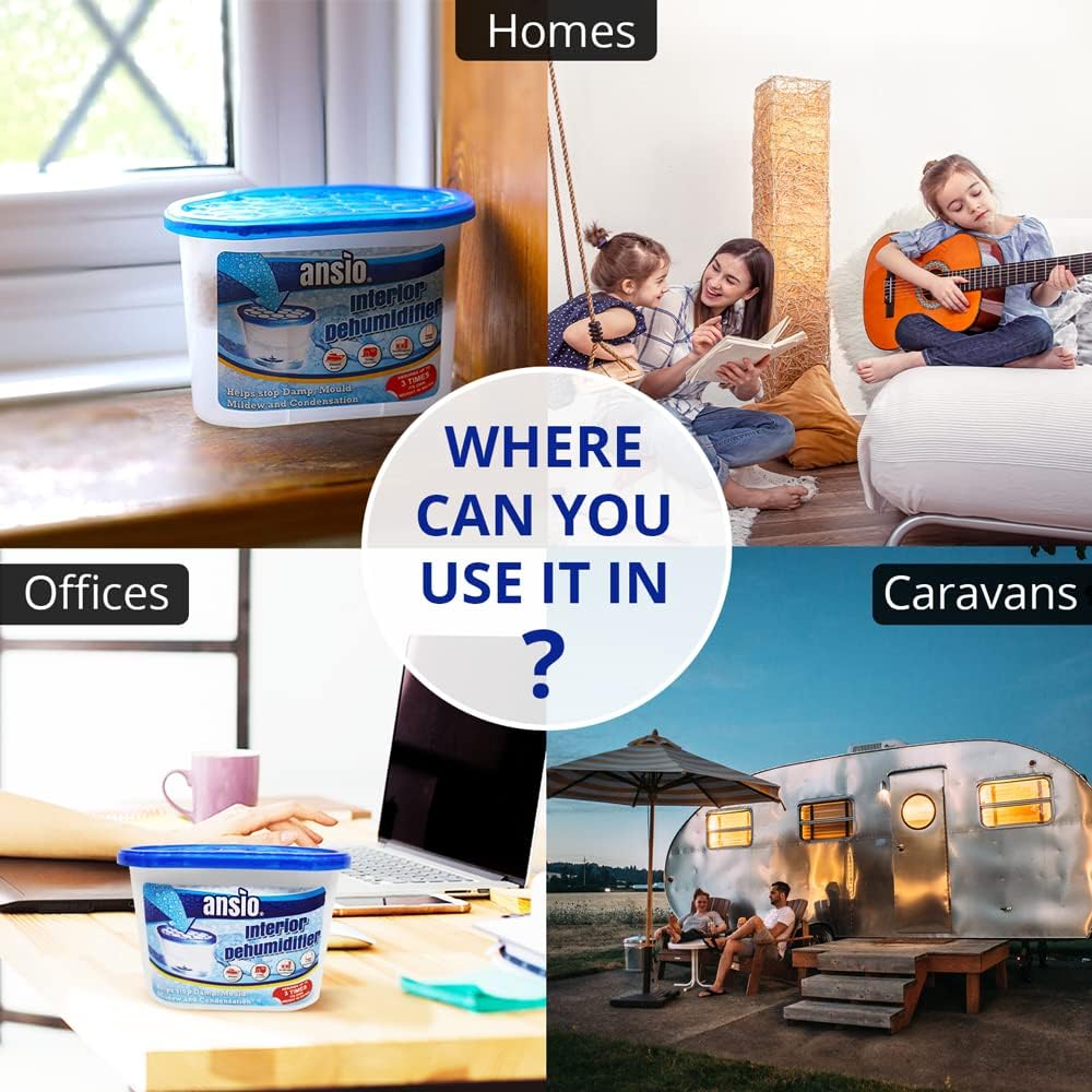 ANSIO Dehumidifier Disposable Pack of 10 Room Moisture Absorber Condensation Remover De Humidifiers for Damp, Mould in Home, Bathroom, Window, House, Kitchen, Wardrobe, Bedroom Interior Moisture Traps