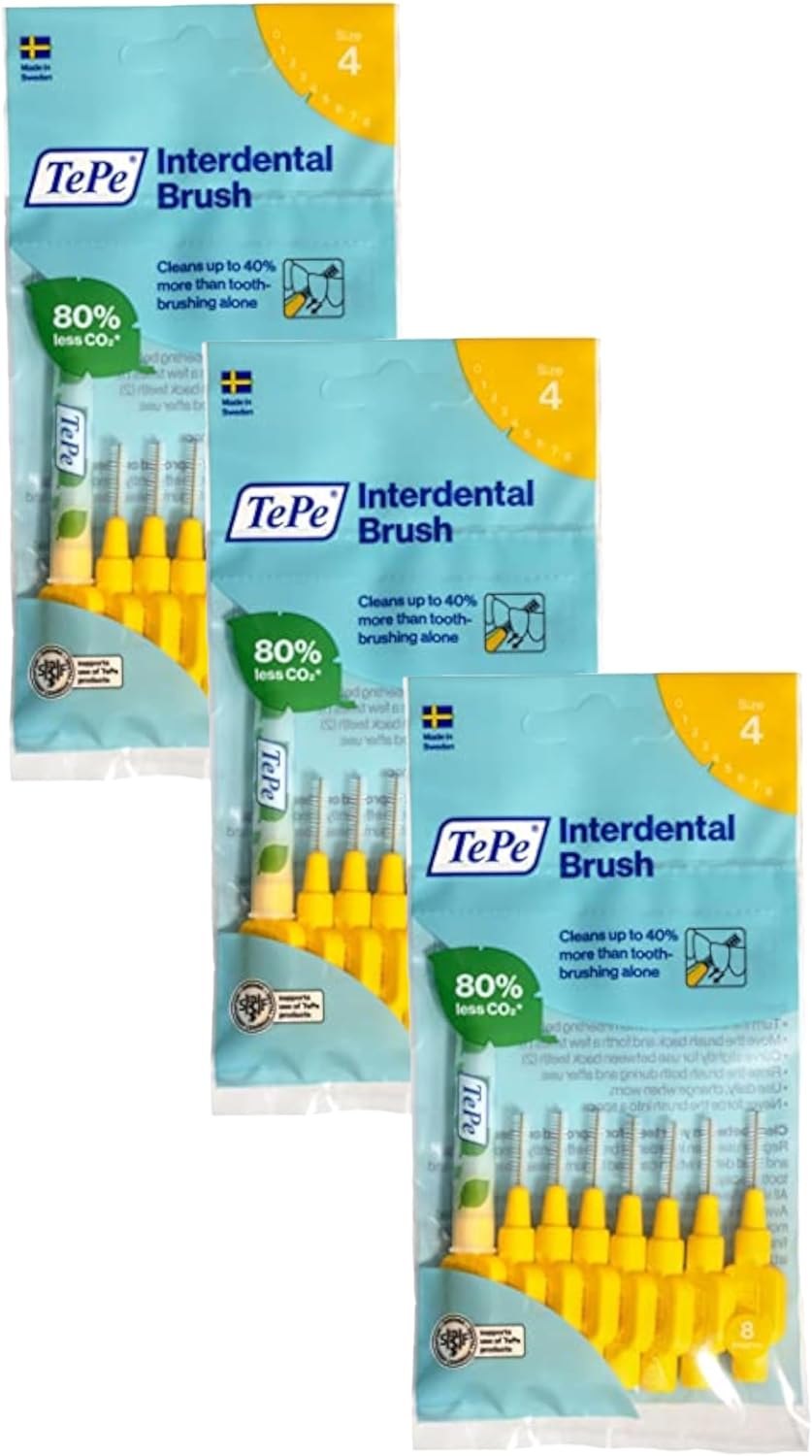 Tepe Interdental Brush, Original, Yellow, 0.7 Mm/Iso 4, 8Pcs, Plaque Removal, Efficient Clean between the Teeth, Tooth Floss, for Narrow Gaps