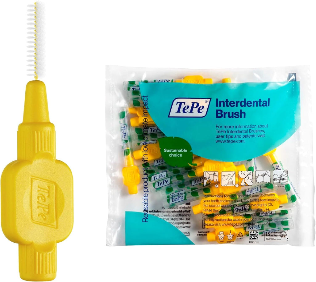 Tepe Interdental Brush, Original, Yellow, 0.7 Mm/Iso 4, 8Pcs, Plaque Removal, Efficient Clean between the Teeth, Tooth Floss, for Narrow Gaps