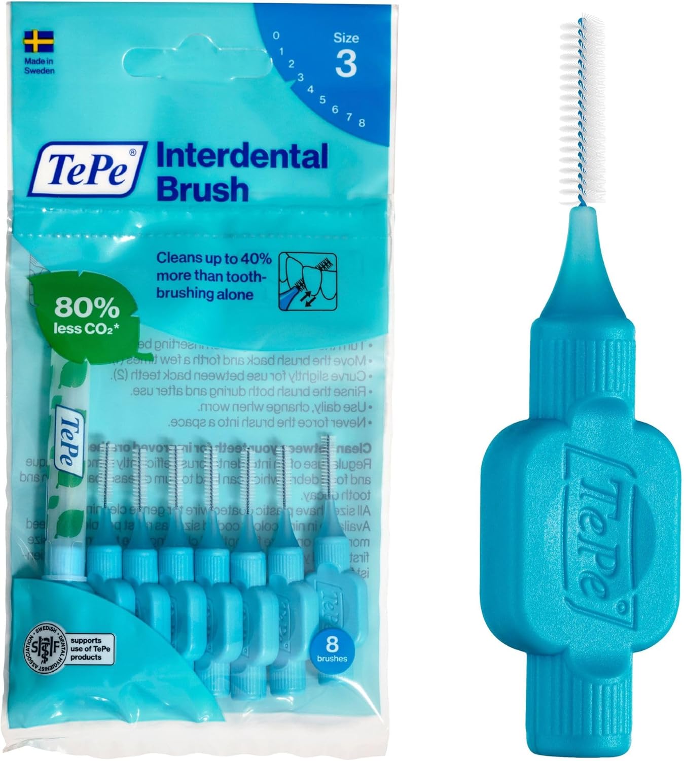 Tepe Interdental Brush, Original, Yellow, 0.7 Mm/Iso 4, 8Pcs, Plaque Removal, Efficient Clean between the Teeth, Tooth Floss, for Narrow Gaps