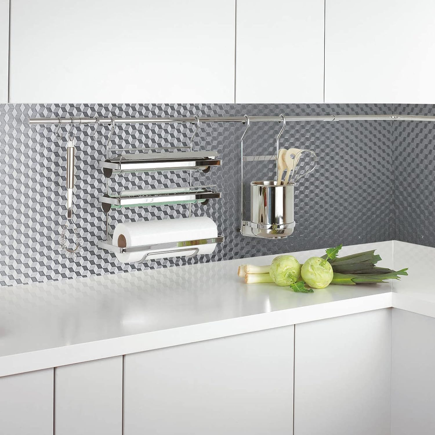 Abyssaly Oil Proof Sticker Self Adhesive Wallpaper Viny Wrap Aluminum Silver Foil 30Cm X 200Cm Waterproof Sticky Back Plastic Roll for Kitchen Drawer Liners Shelf Liner Cupboard Backsplash