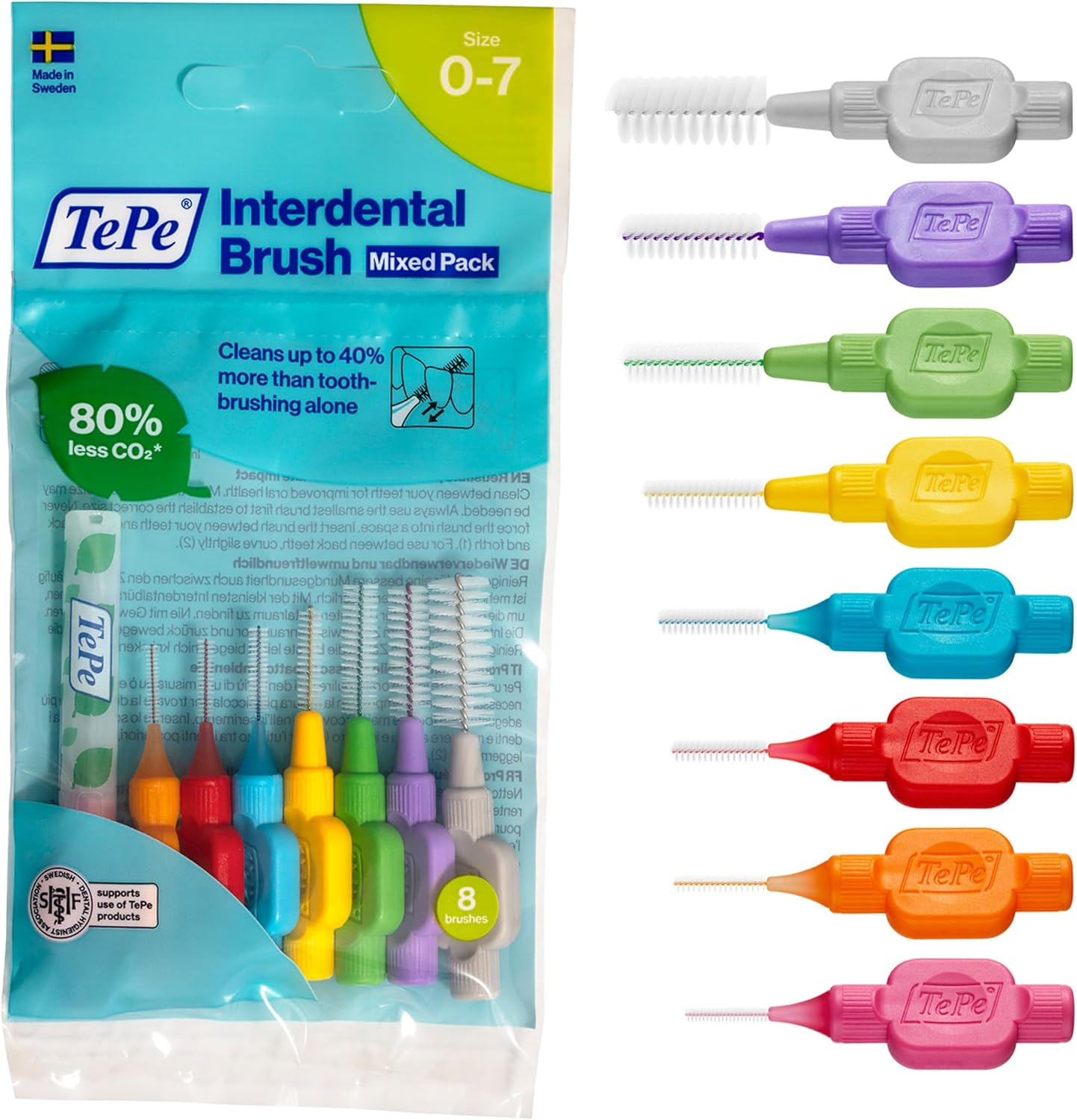 Tepe Interdental Brush, Original, Yellow, 0.7 Mm/Iso 4, 8Pcs, Plaque Removal, Efficient Clean between the Teeth, Tooth Floss, for Narrow Gaps