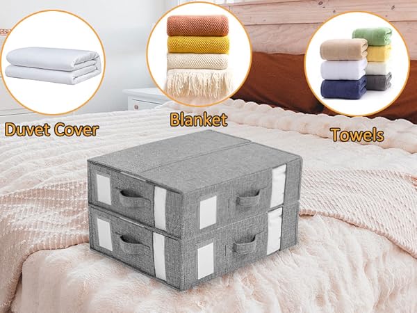 2 Pack - Foldable Bed Sheet/Linen/Towels/Clothes Organiser Storage Box. (Grey)