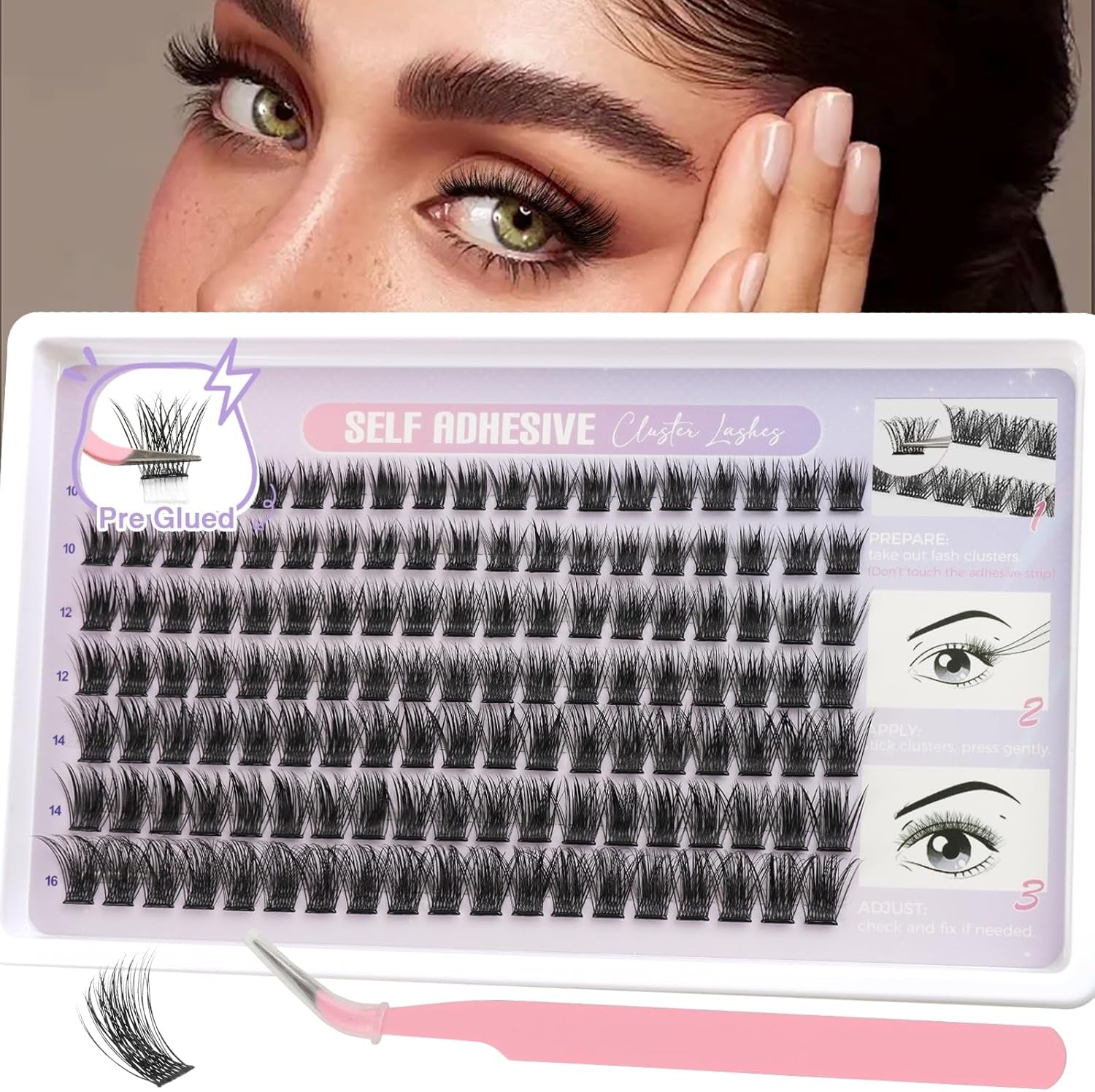 Individual Eyelashes Kit 544Pcs Lash Clusters with Glue and Remover Volume Clusters Lashes Book Kit D Curl Eyelash Extensions for DIY at Home 10-16Mm (60+100+120+150D)