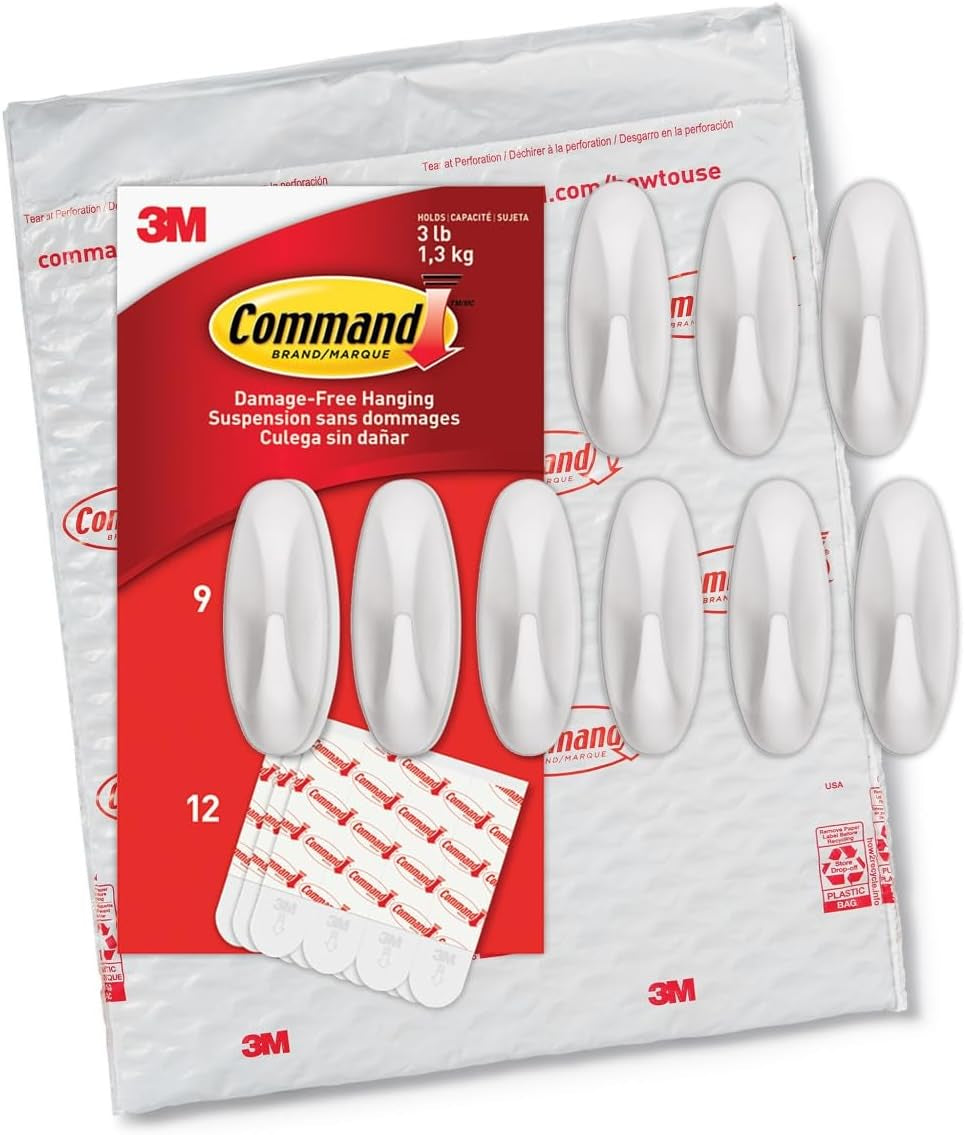 Command Designer Hooks, Medium, Brushed Nickel, 3-Hooks (17081BN-3ES), Great for Dorm Decor