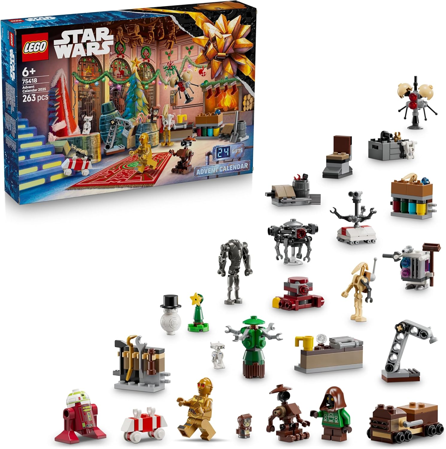 Star Wars Advent Calendar 2025 for 6+ Year Old Boys - Christmas Countdown Toy with 24 Surprises Incl. 2 Minifigures & 5 Droid Figures - Gift Idea - 75418