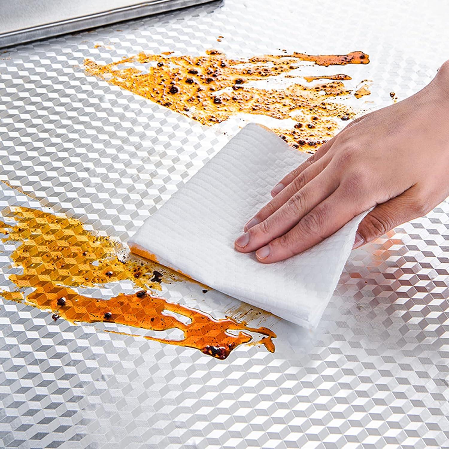 Abyssaly Oil Proof Sticker Self Adhesive Wallpaper Viny Wrap Aluminum Silver Foil 30Cm X 200Cm Waterproof Sticky Back Plastic Roll for Kitchen Drawer Liners Shelf Liner Cupboard Backsplash