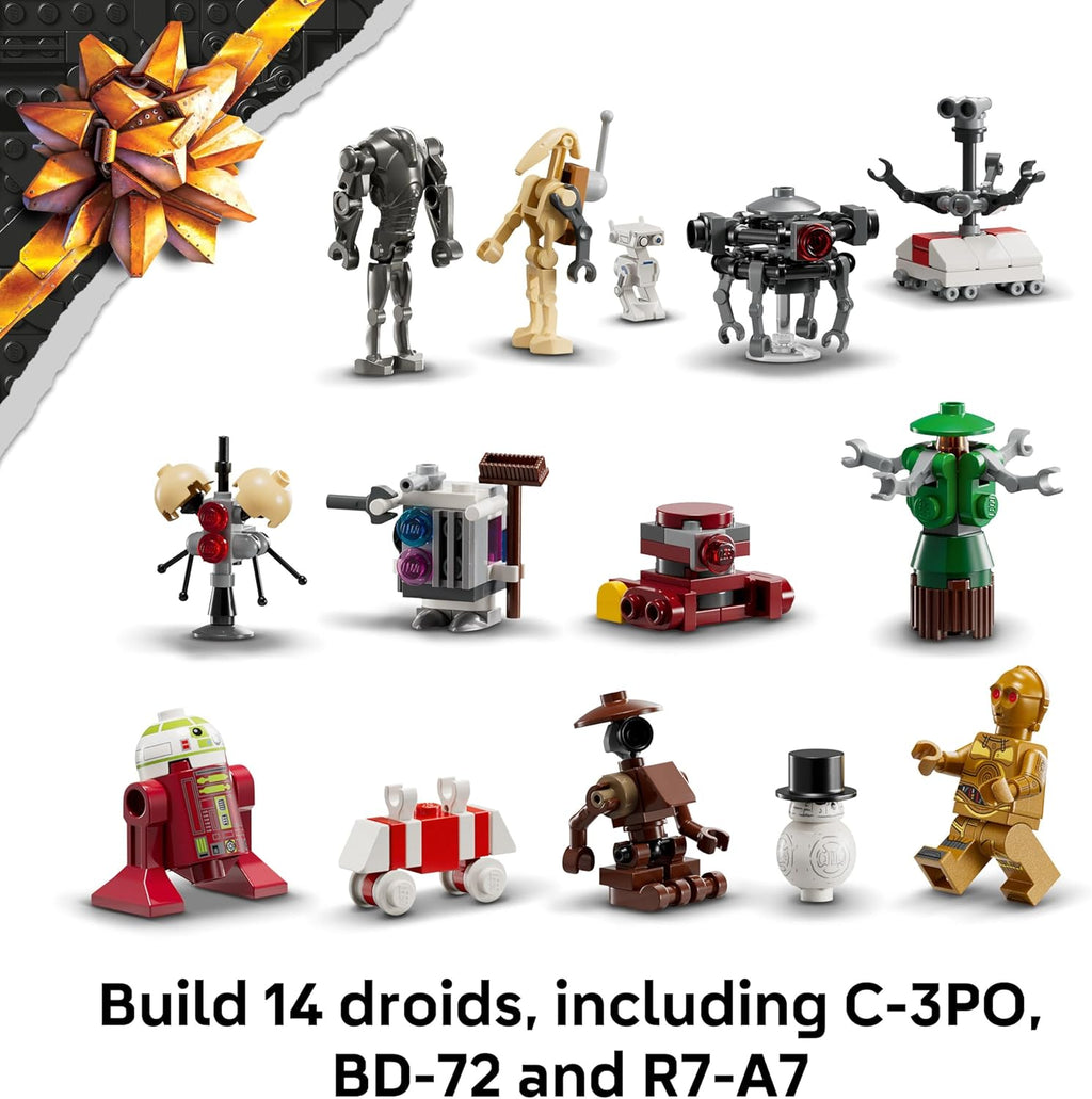 Star Wars Advent Calendar 2025 for 6+ Year Old Boys - Christmas Countdown Toy with 24 Surprises Incl. 2 Minifigures & 5 Droid Figures - Gift Idea - 75418