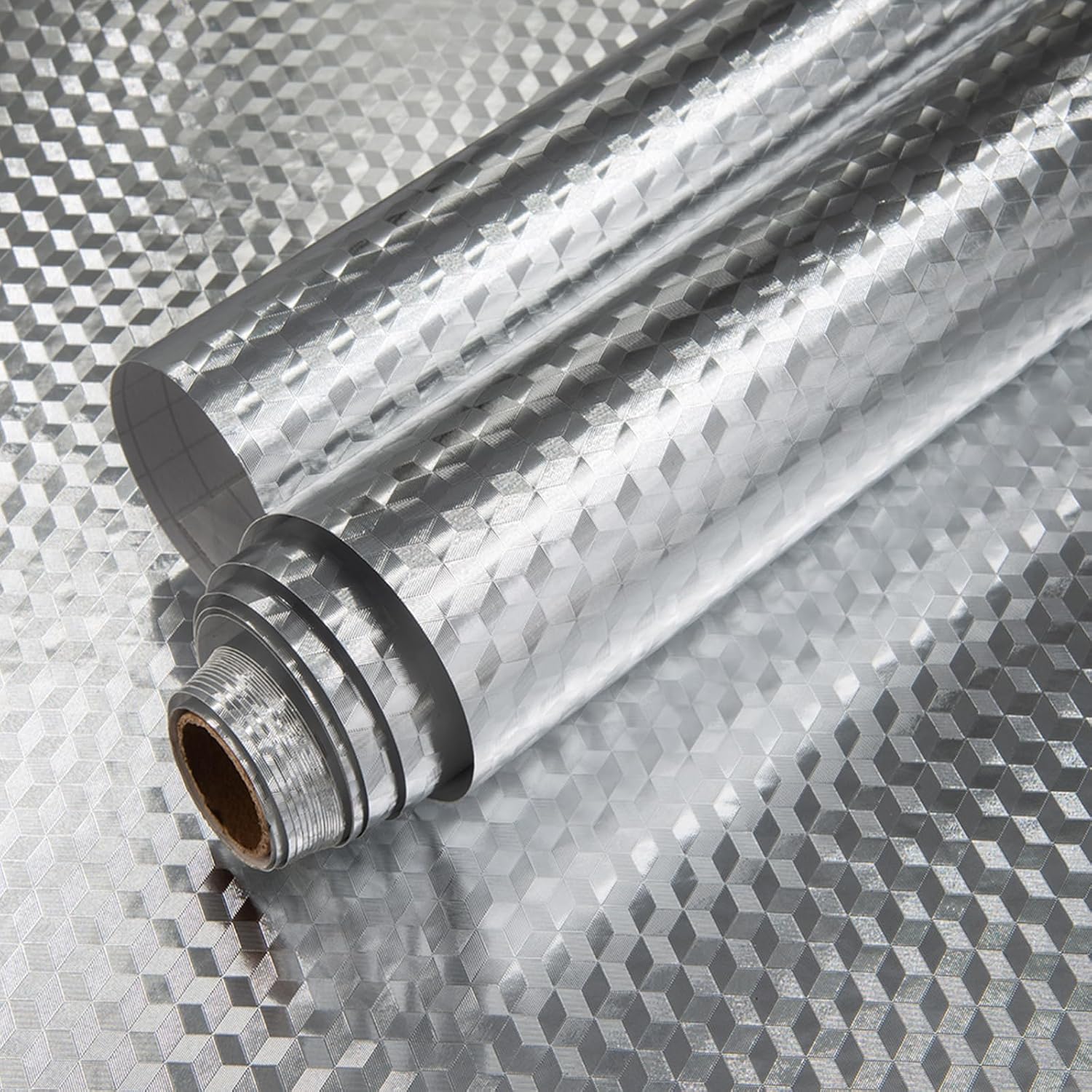 Abyssaly Oil Proof Sticker Self Adhesive Wallpaper Viny Wrap Aluminum Silver Foil 30Cm X 200Cm Waterproof Sticky Back Plastic Roll for Kitchen Drawer Liners Shelf Liner Cupboard Backsplash