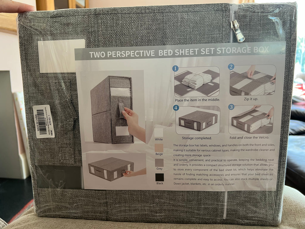2 Pack - Foldable Bed Sheet/Linen/Towels/Clothes Organiser Storage Box. (Grey)