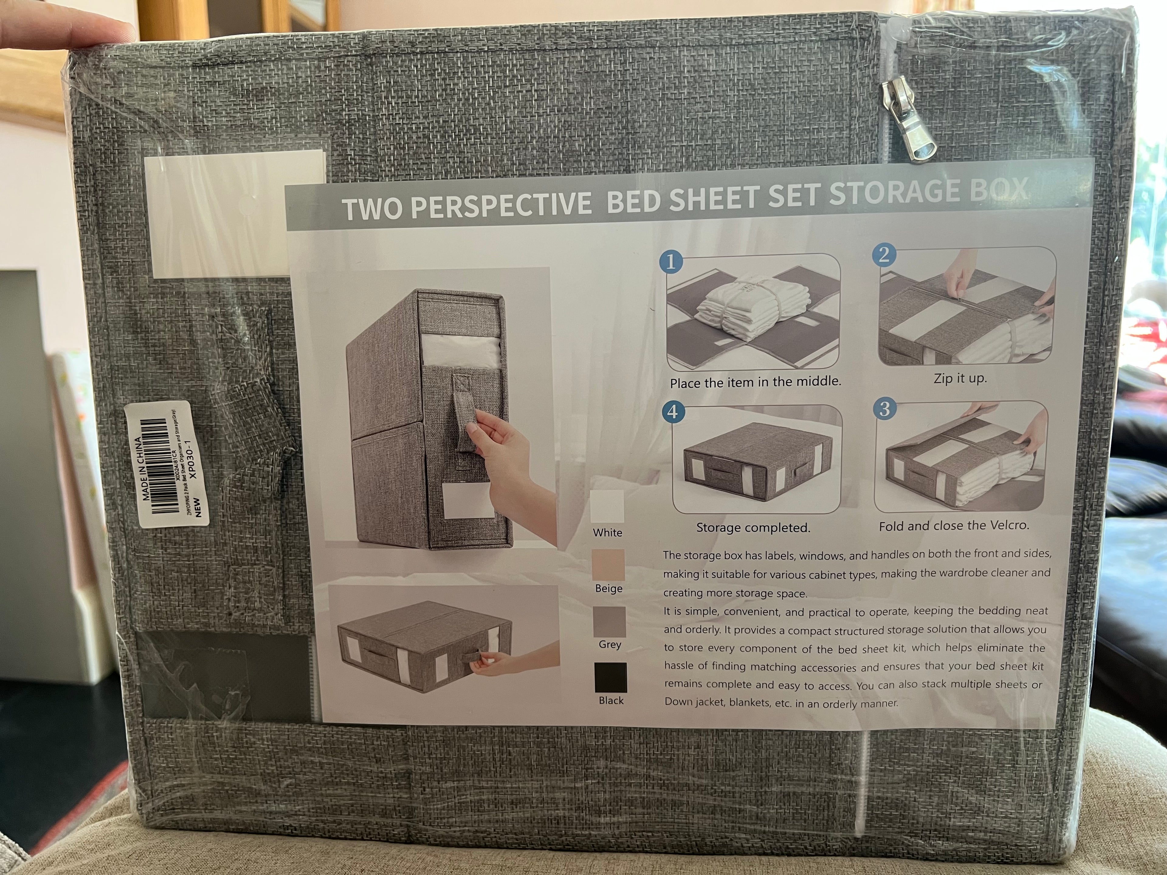 2 Pack - Foldable Bed Sheet/Linen/Towels/Clothes Organiser Storage Box. (Grey)