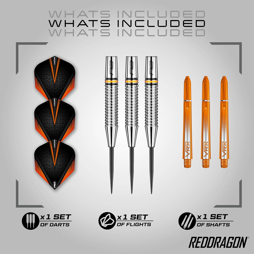 RED DRAGON Amberjack Tungsten Darts Set with Darts Flights & Dart Stems (Shafts) – Professional 90% Tungsten Premium Darts Set – Available in 22G, 23G, 24G, 25G, 26G, 27G, 28G, 30G