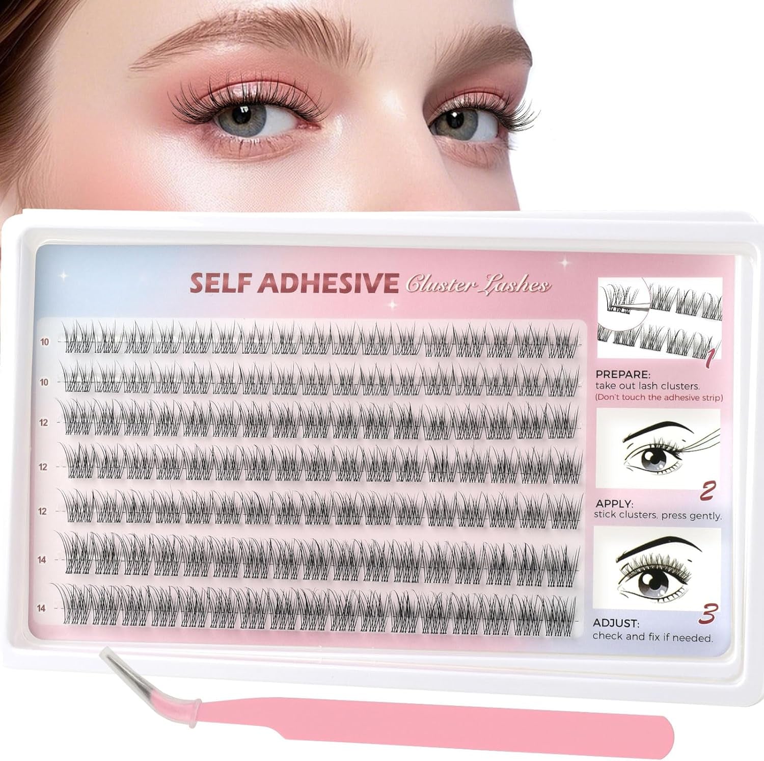 Individual Eyelashes Kit 544Pcs Lash Clusters with Glue and Remover Volume Clusters Lashes Book Kit D Curl Eyelash Extensions for DIY at Home 10-16Mm (60+100+120+150D)