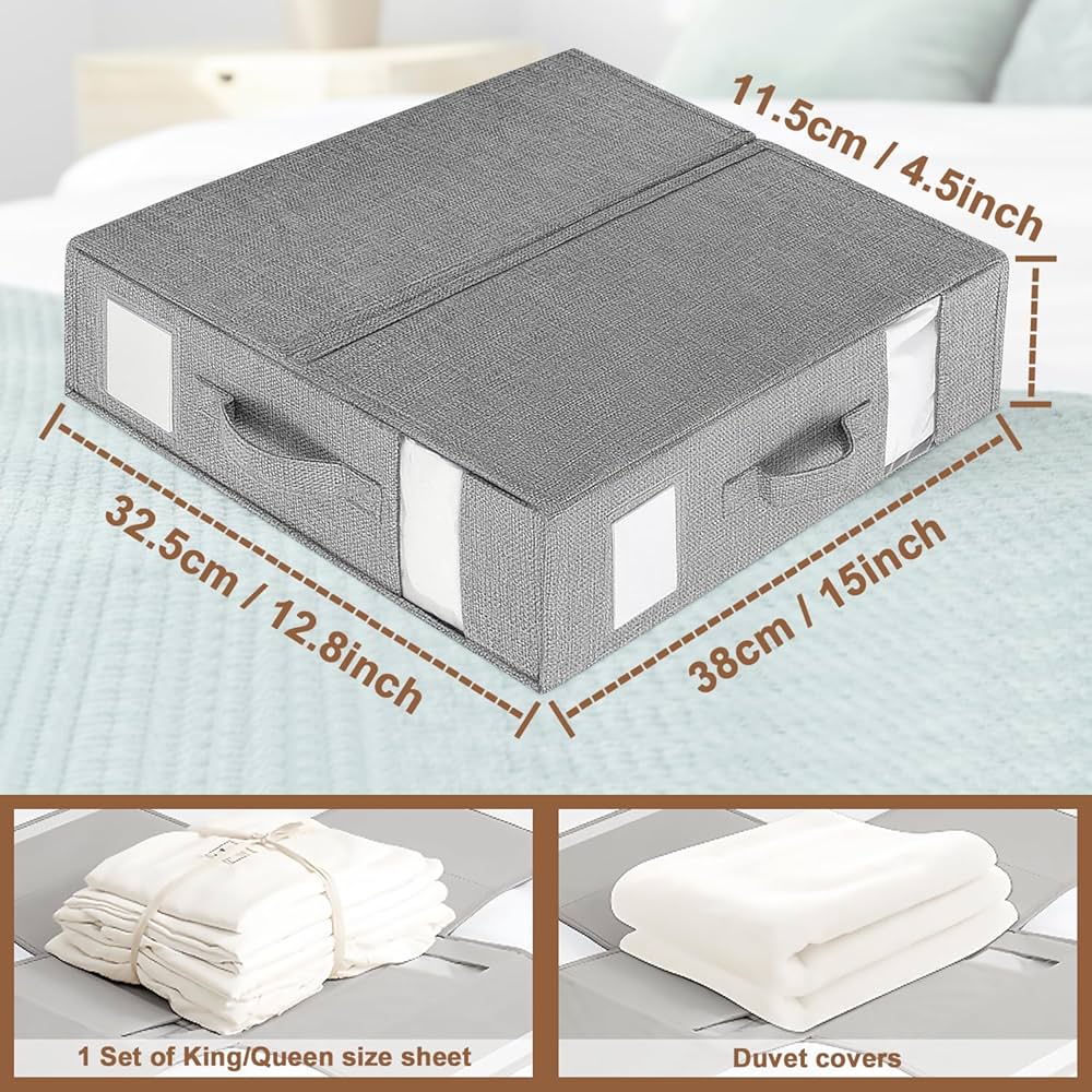 2 Pack - Foldable Bed Sheet/Linen/Towels/Clothes Organiser Storage Box. (Grey)