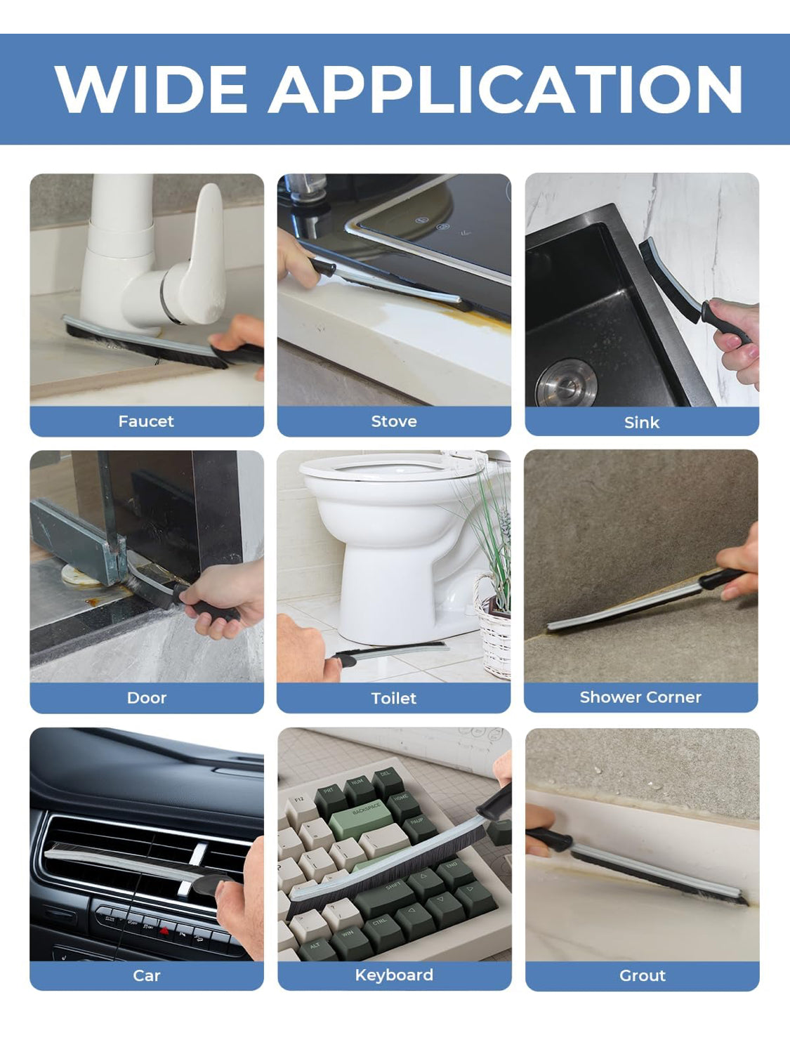 3 Pack - Multi-pack Cleangor Crevice Cleaning Brush Hard Bristle for Recess/Gaps