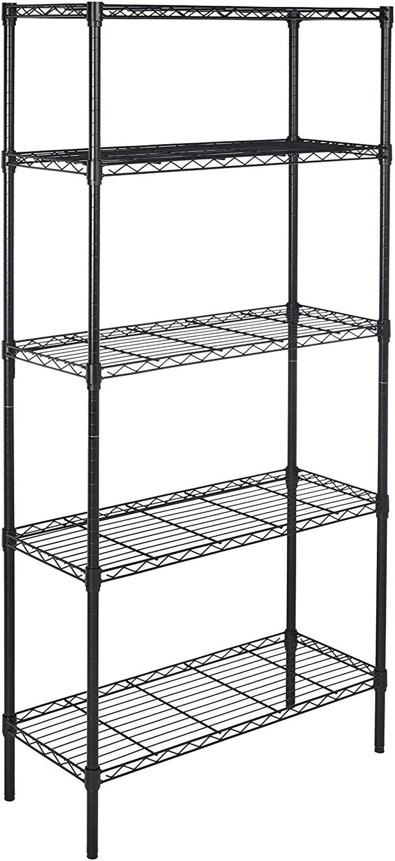 Amazon Basics 4-Shelf Storage Unit with Height Adjustable Shelves and Levelling Feet, 640 Kg Max Weight, Black, 35.6 Cm D X 91.4 Cm W X 137.1 Cm H