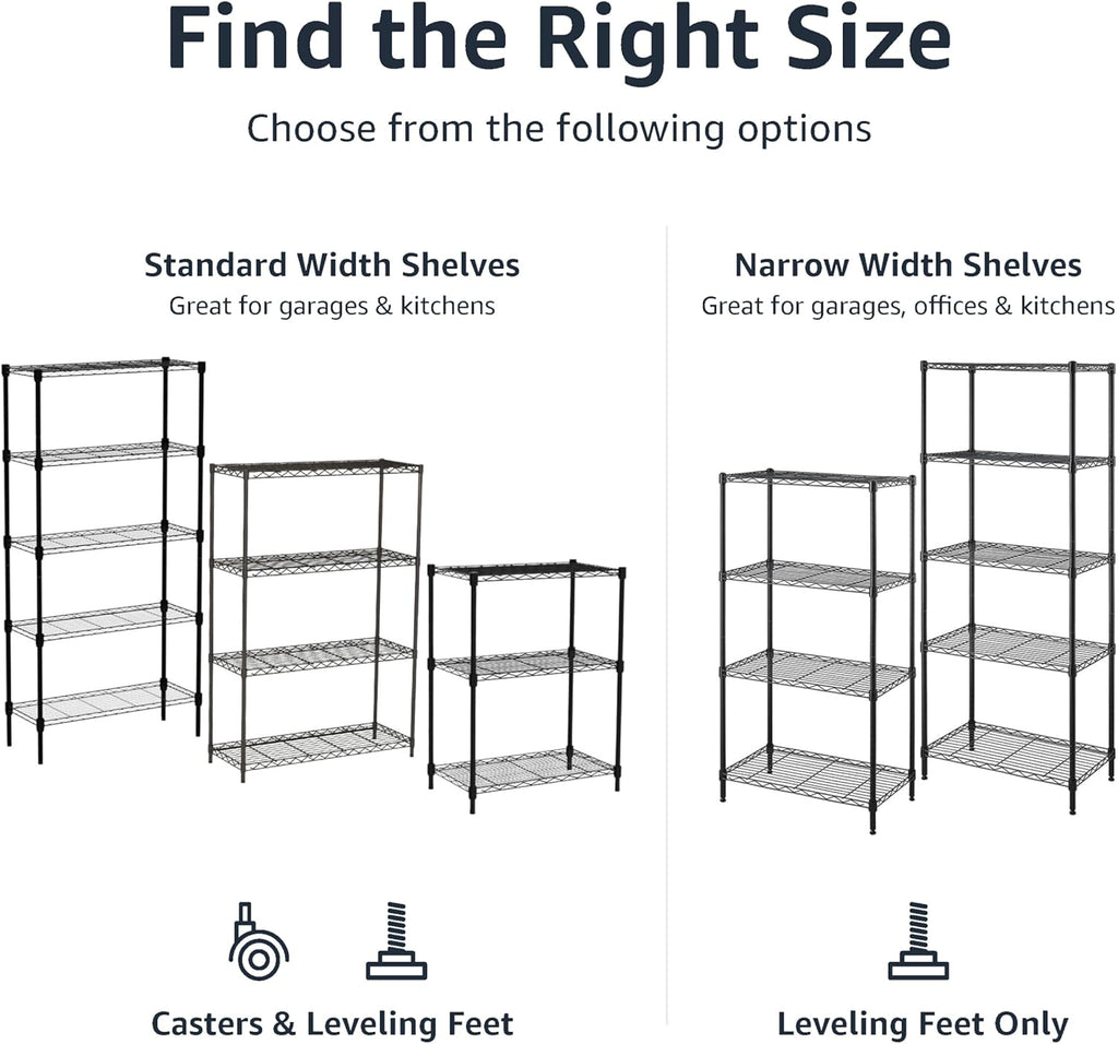 Amazon Basics 4-Shelf Storage Unit with Height Adjustable Shelves and Levelling Feet, 640 Kg Max Weight, Black, 35.6 Cm D X 91.4 Cm W X 137.1 Cm H