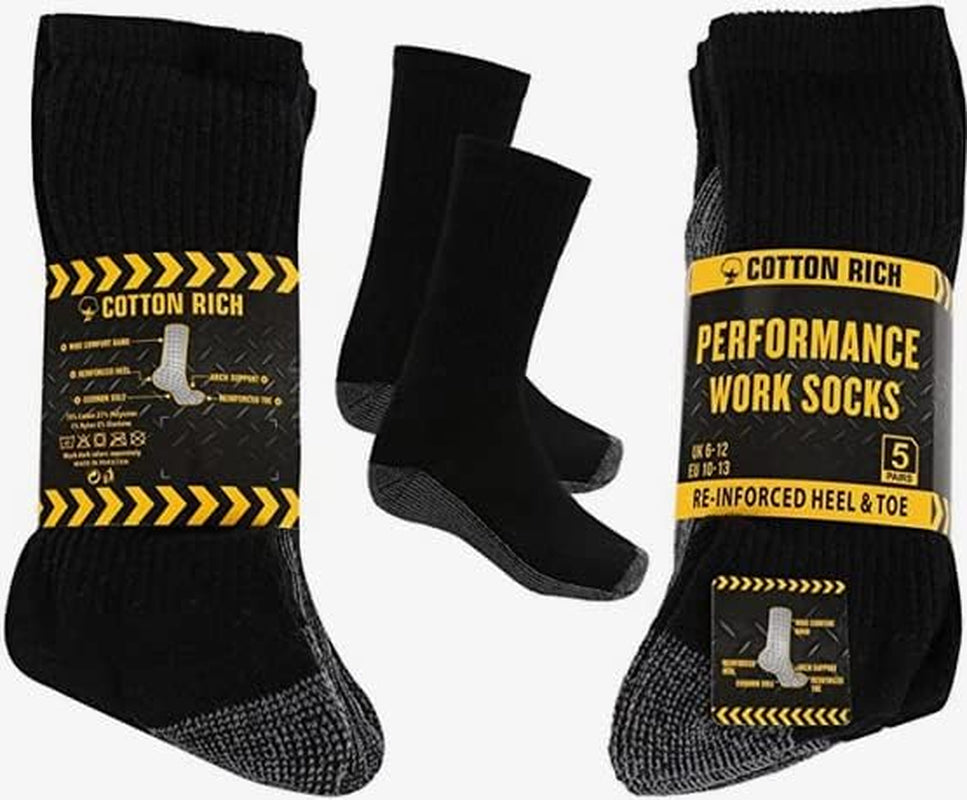 Workwear Men’S Arch Support Reinforced Toe Heel Cotton Rich Comfortable Heavy Duty Cushioned Sole Work Socks (6-11)