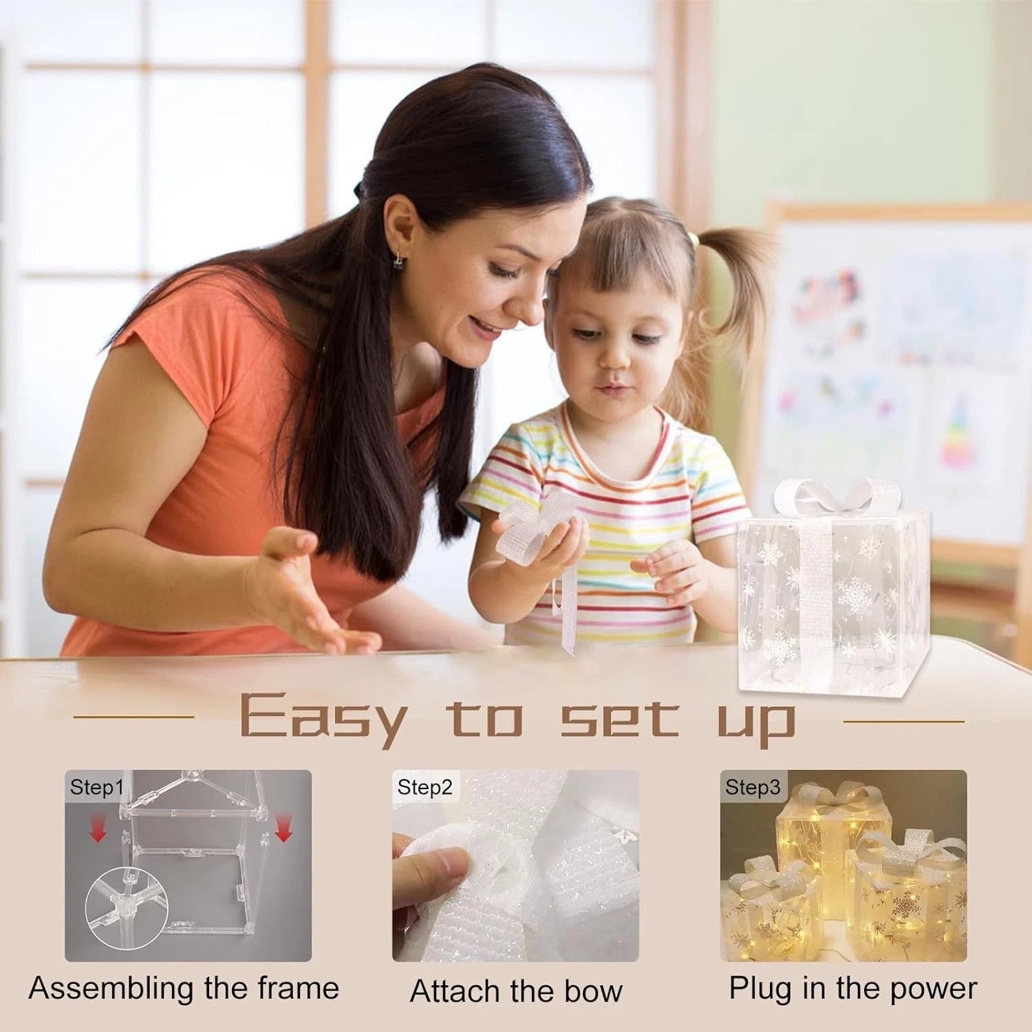 3 Pack Illuminated LED Light up Gift Boxes Christmas Decorations Presents Ribbon