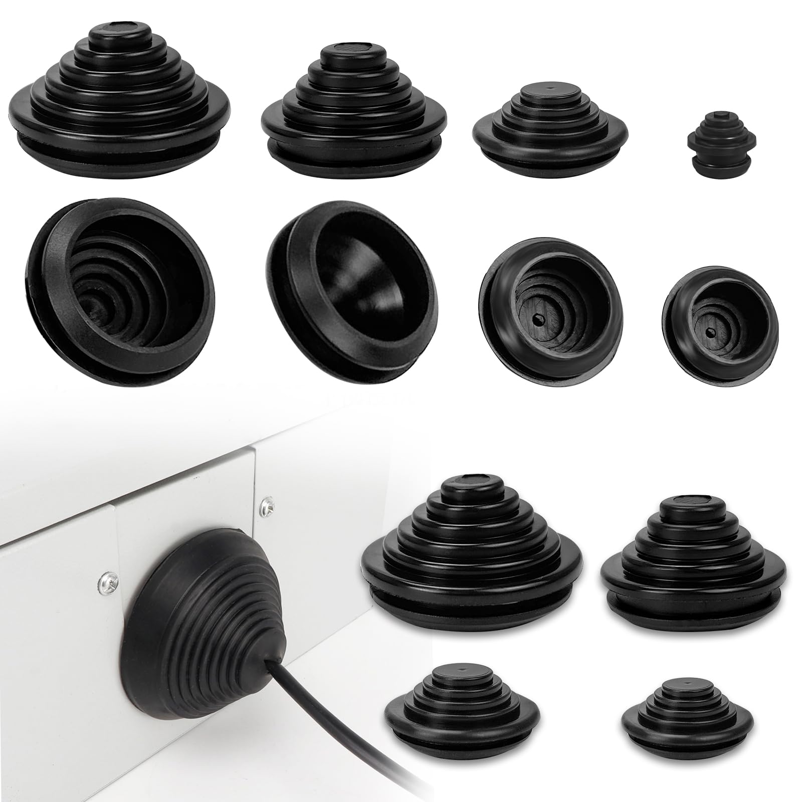 60 Pcs Rubber Grommet Kit, 10 mm/20 mm/25 mm/30 mm Protection Firewall Hole Plug, Gasket Guard Ring, Rubber Grommet, Electrical Wire Gaskets, Gasket Protector Ring Hole for Cable, Wire, connectors