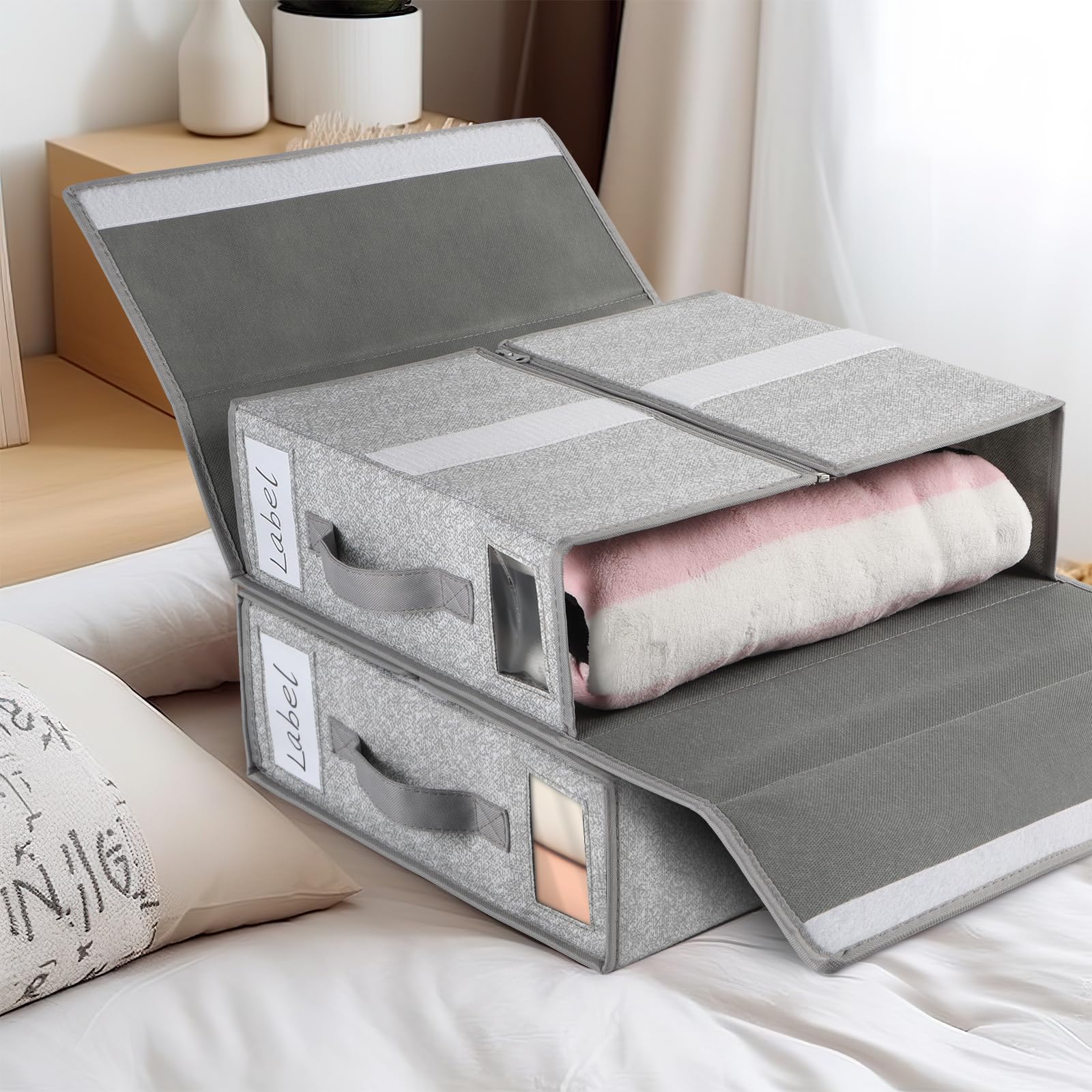 2 Pack - Foldable Bed Sheet/Linen/Towels/Clothes Organiser Storage Box. (Grey)