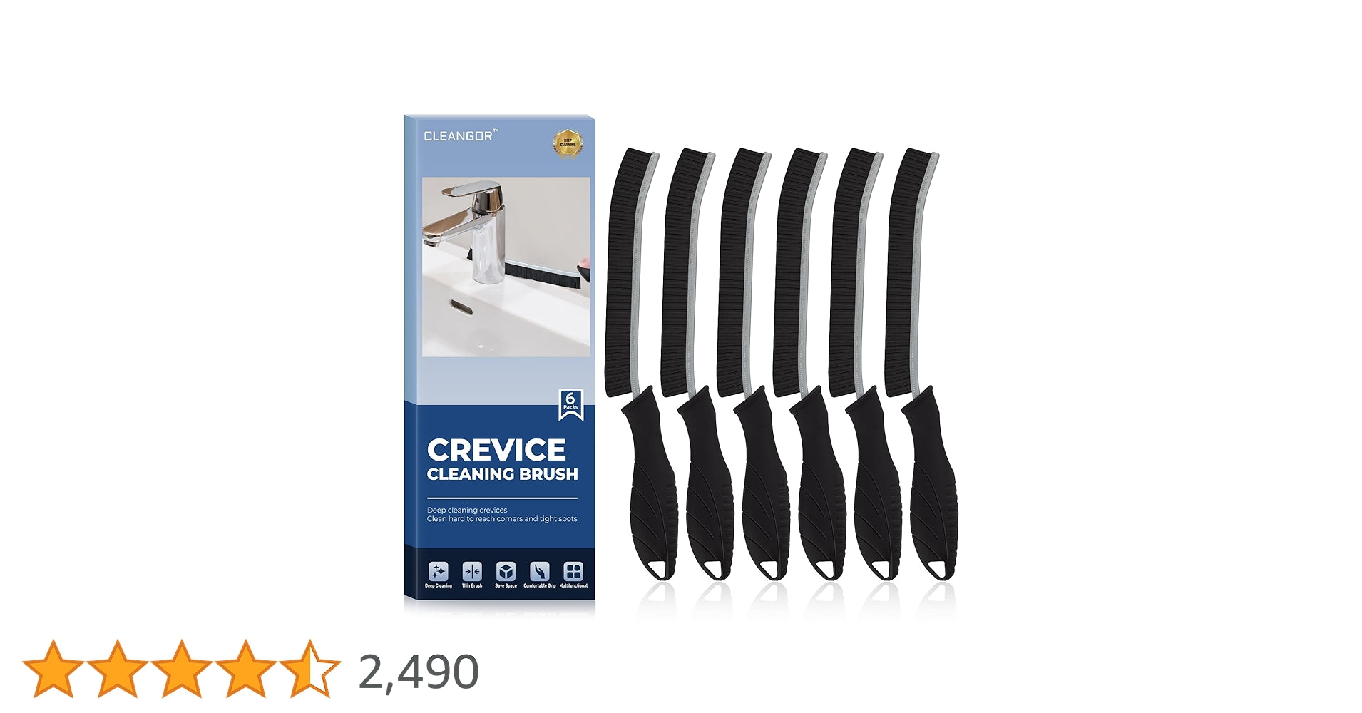 6 Pack - Multi-pack Cleangor Crevice Cleaning Brush Hard Bristle for Recess/Gaps