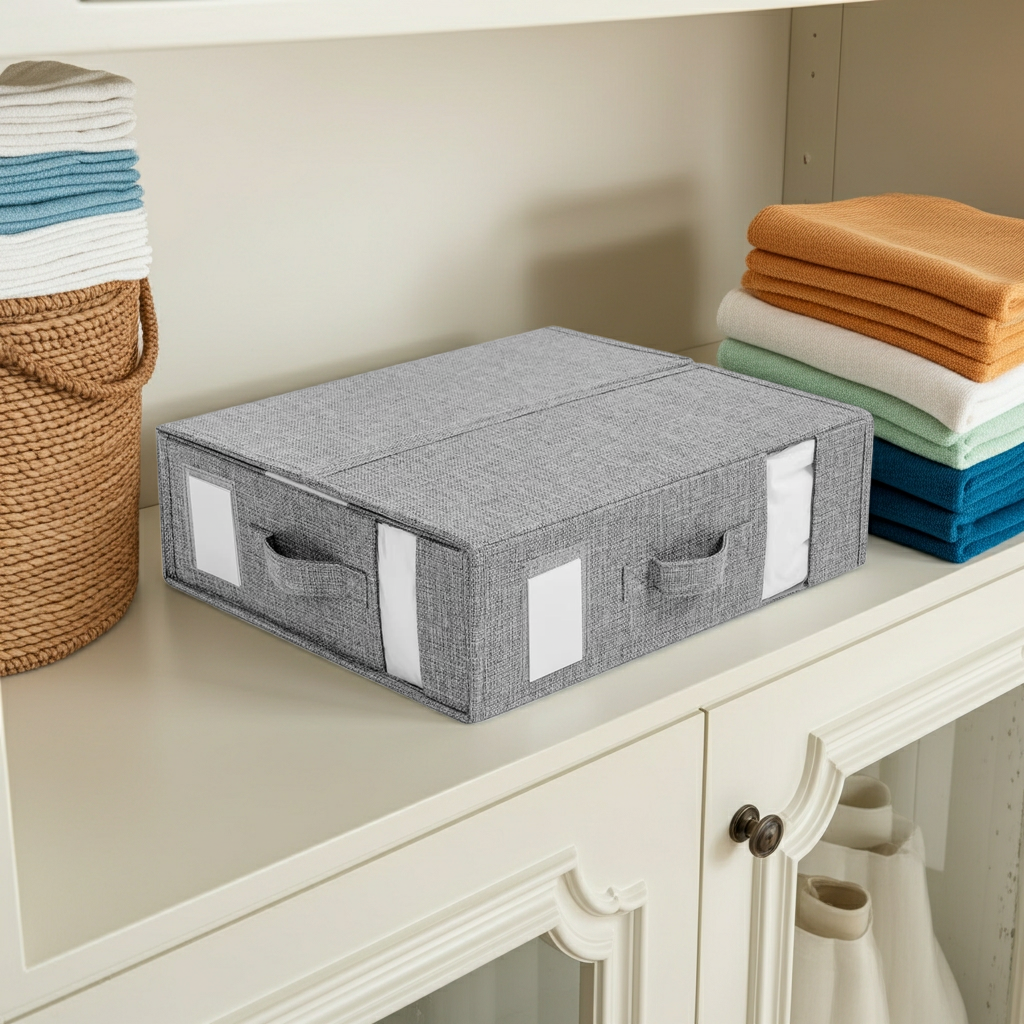 2 Pack - Foldable Bed Sheet/Linen/Towels/Clothes Organiser Storage Box. (Grey)