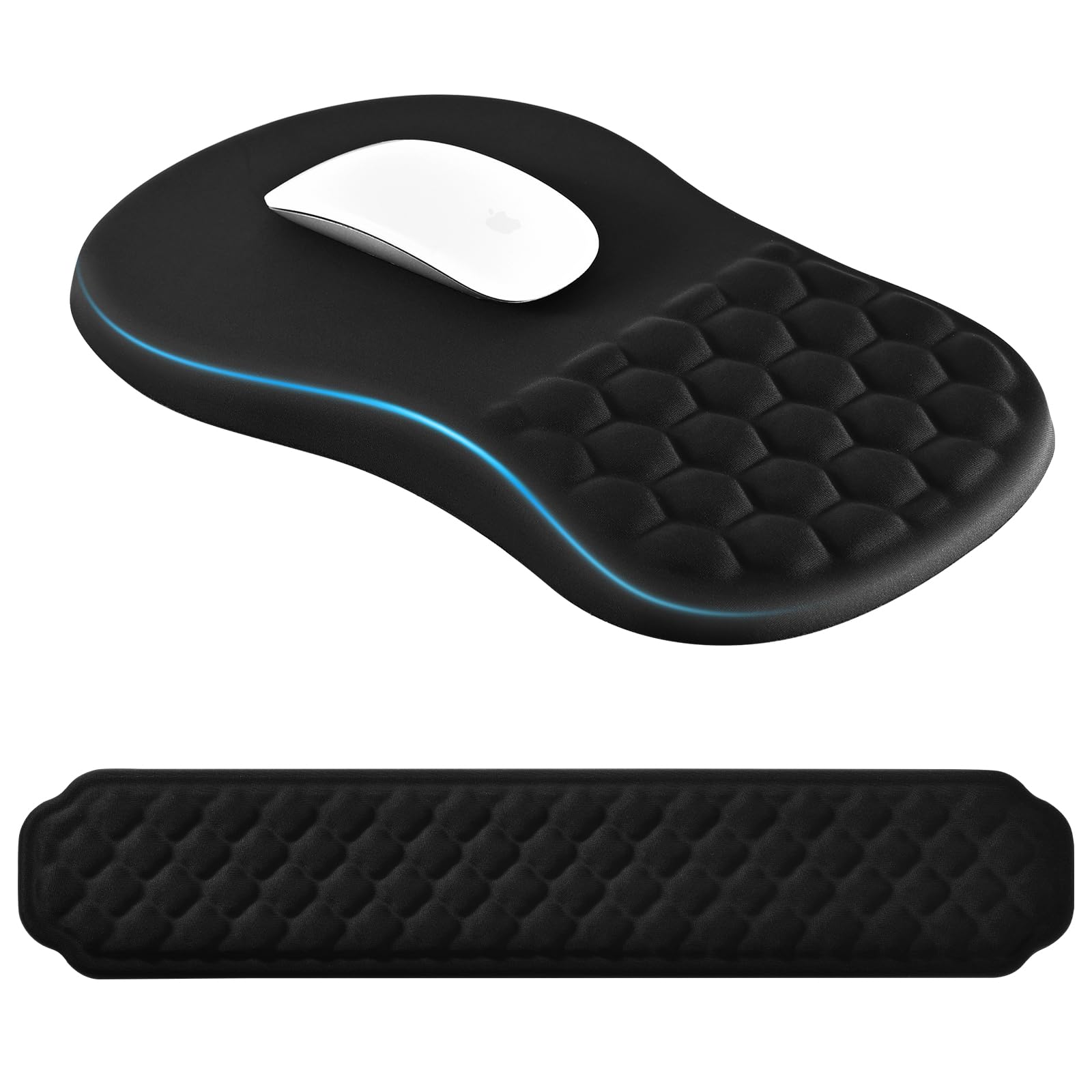 EooCoo Keyboard and Mouse Pad Wrist Support Set with Massage Design, Ergonomic Mouse Mat, Wrist Rest Pain Relief Mousepad with Memory Foam & Non-Slip PU Base (12x8 inch,Black) - Very Comfortable