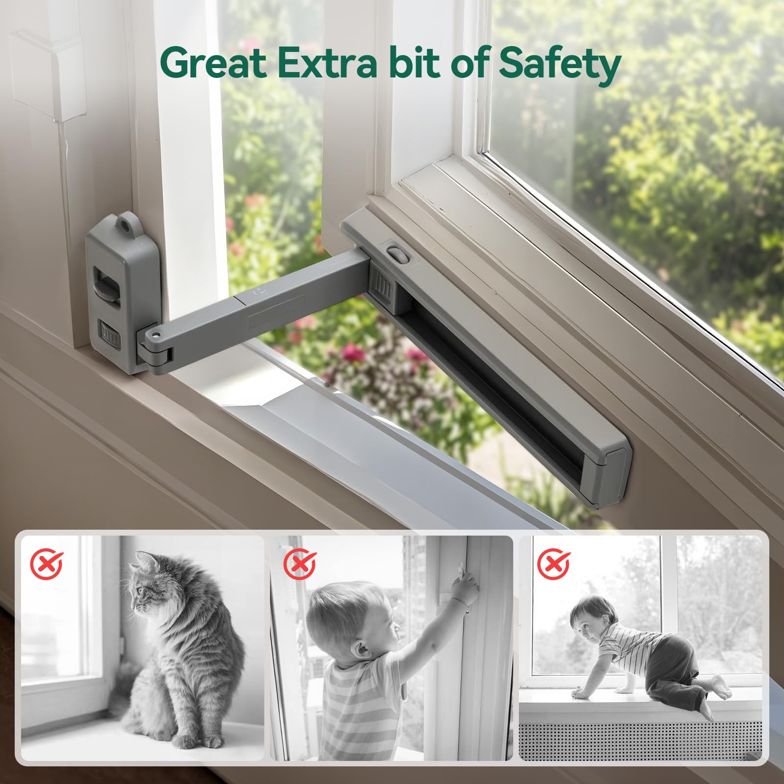 INMOZATA Window Restrictor Baby & Toddler Safety Window Locks for UPVC Windows, for Wooden, Metal & Aluminium Windows, Self-Adhesive, No Drilling& Tools Required, 1Pc