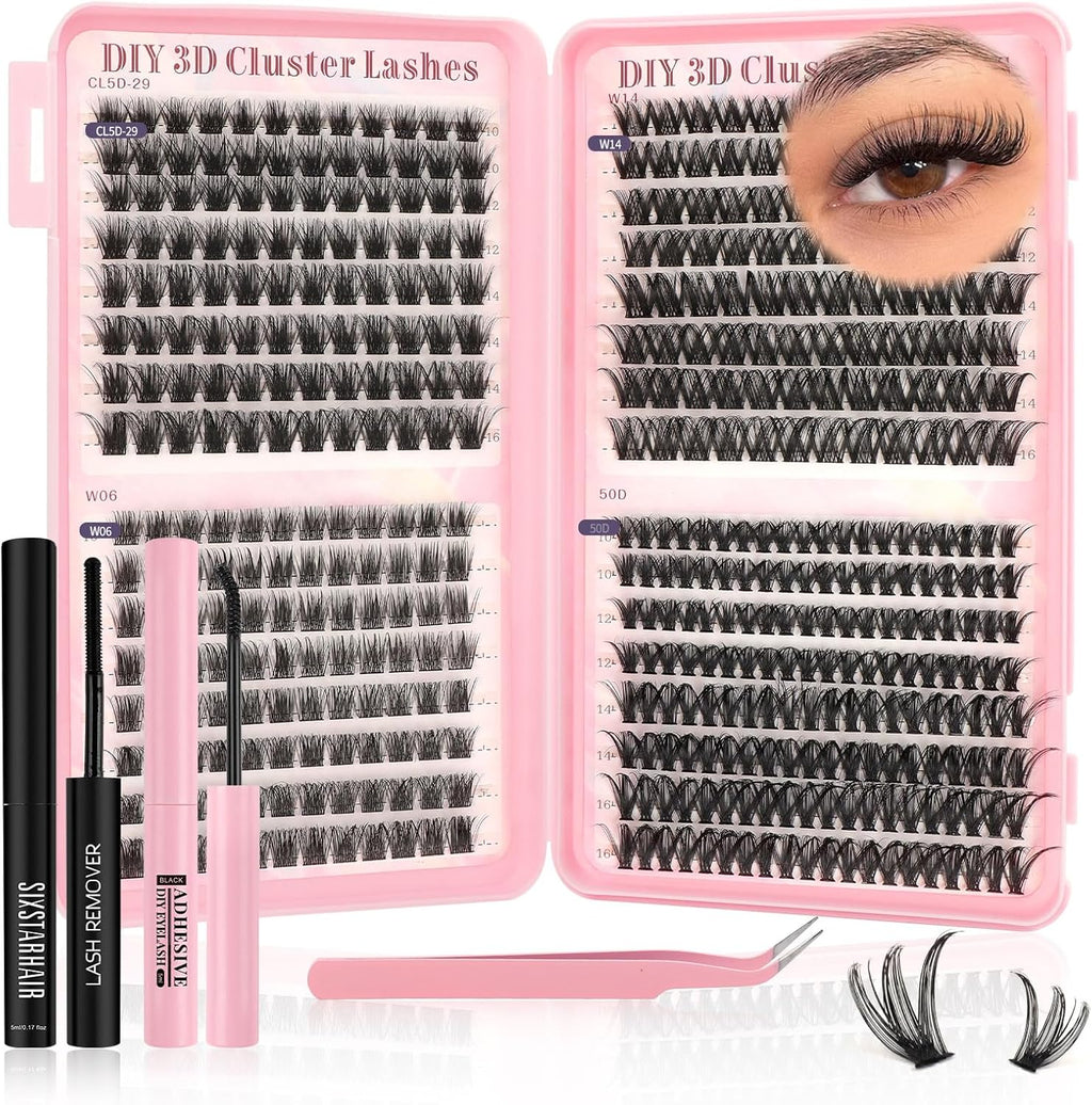 Individual Eyelashes Kit 544Pcs Lash Clusters with Glue and Remover Volume Clusters Lashes Book Kit D Curl Eyelash Extensions for DIY at Home 10-16Mm (60+100+120+150D)