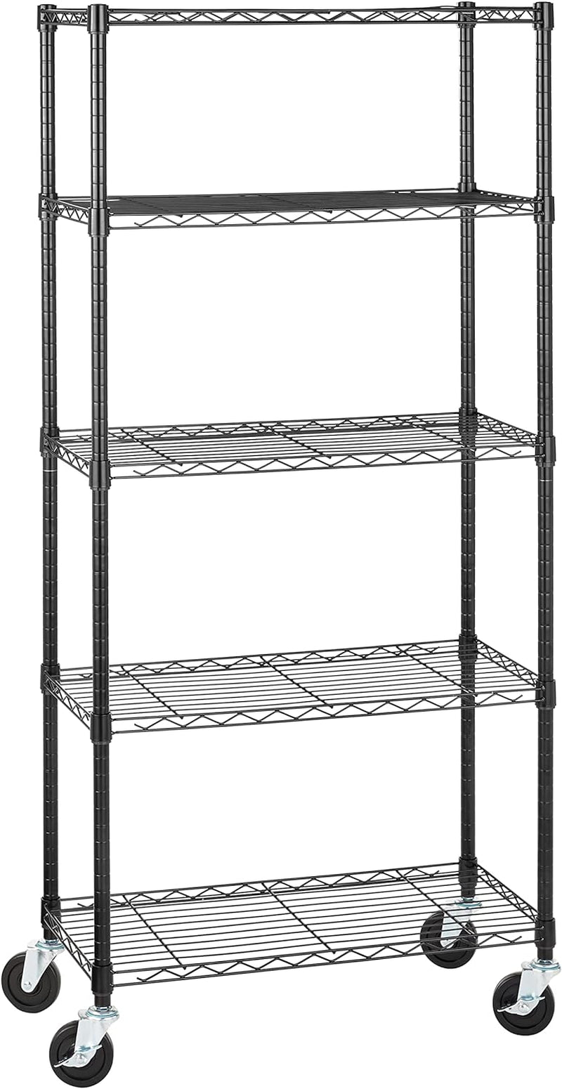 Amazon Basics 4-Shelf Storage Unit with Height Adjustable Shelves and Levelling Feet, 640 Kg Max Weight, Black, 35.6 Cm D X 91.4 Cm W X 137.1 Cm H